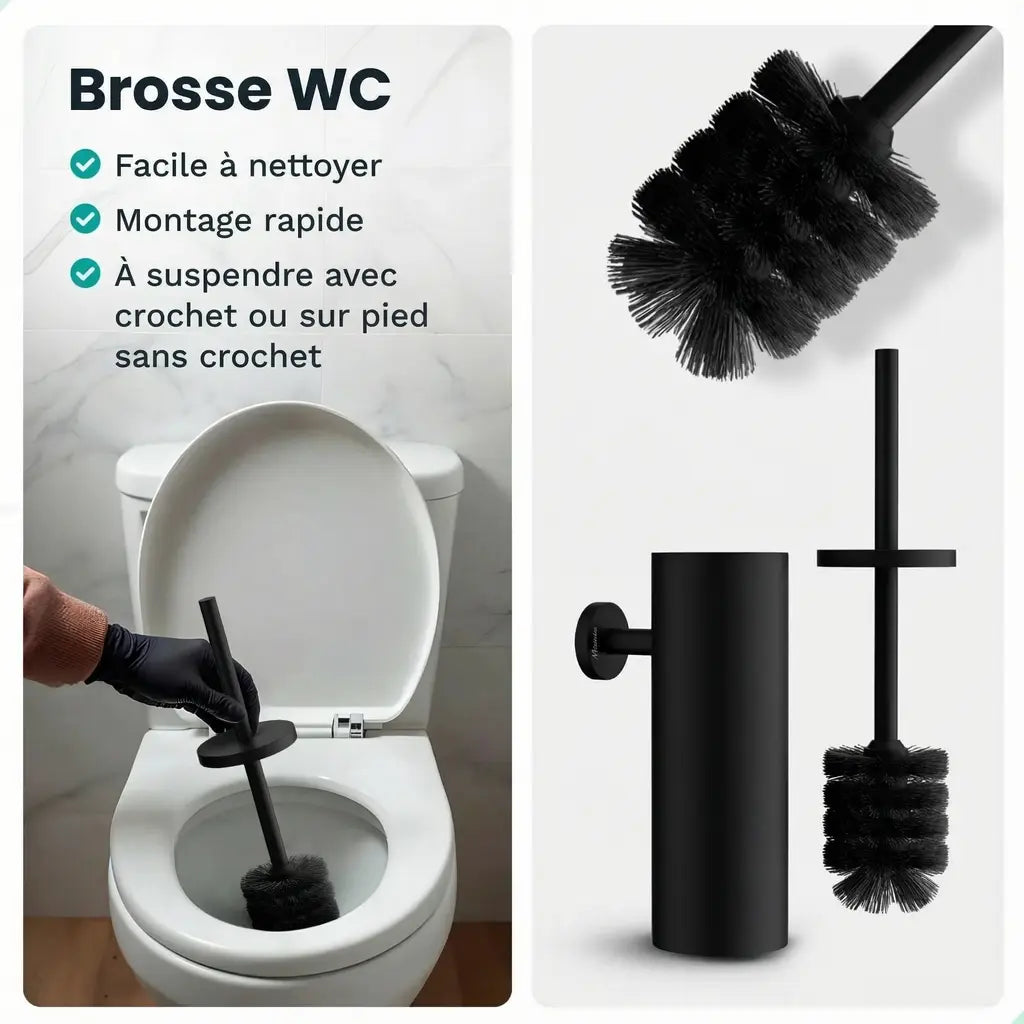Ensemble d’accessoires de salle de bain – WC – Noir