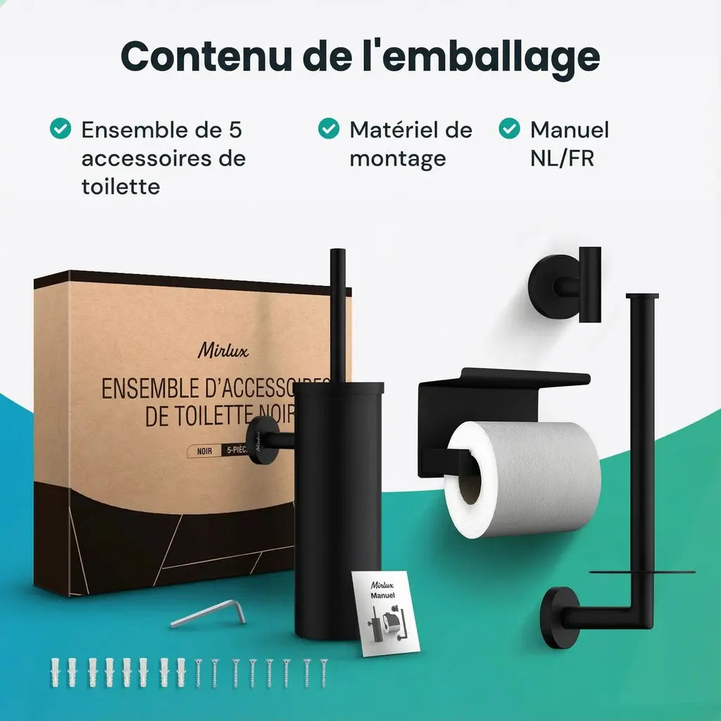 Ensemble d’accessoires de salle de bain – WC – Noir