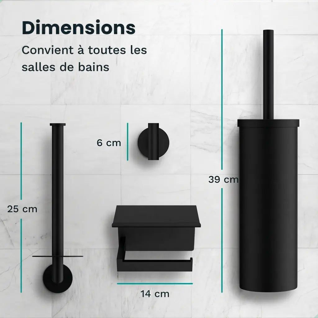 Ensemble d’accessoires de salle de bain – WC – Noir