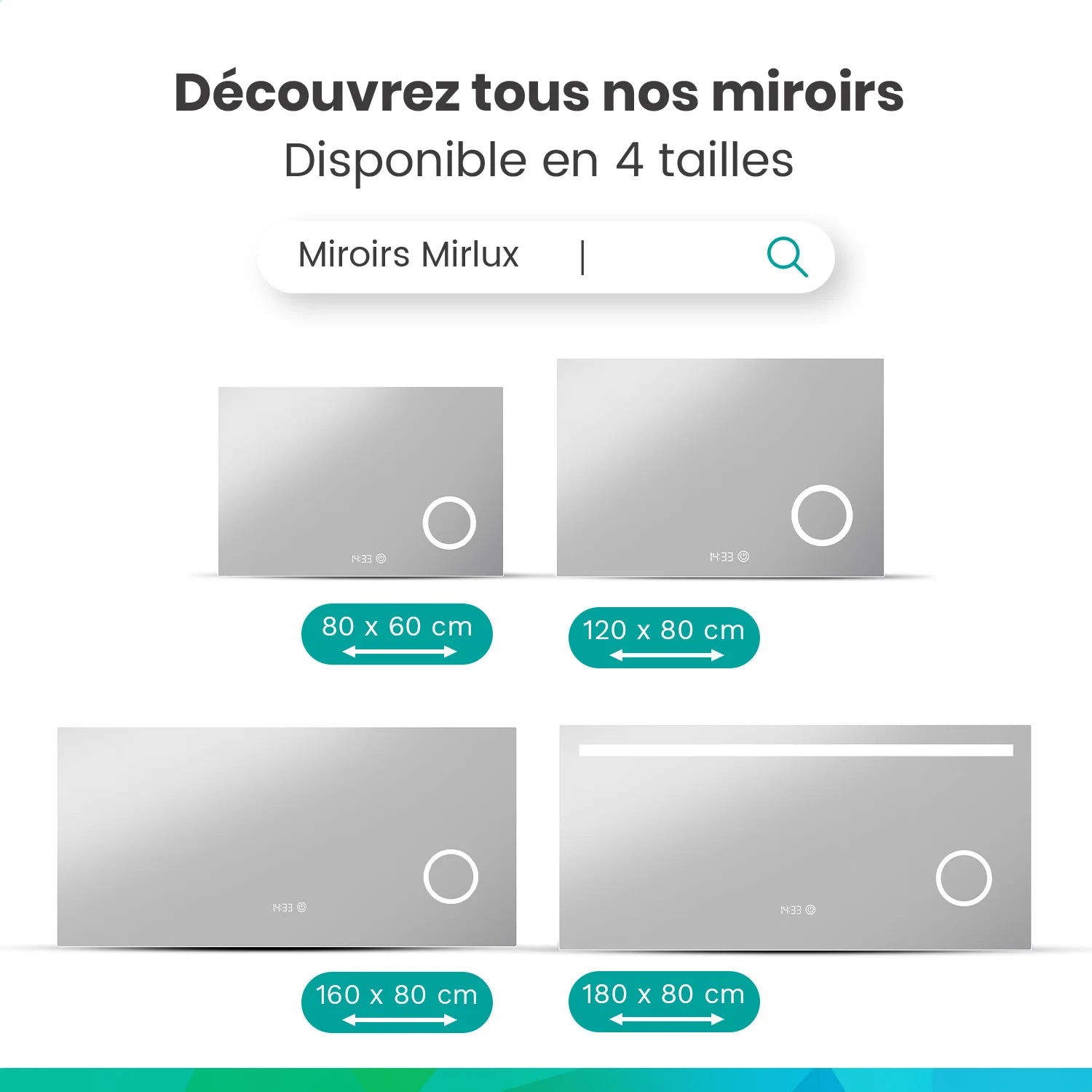 Miroir de salle de bains - 160x80 cm - Sans cadre