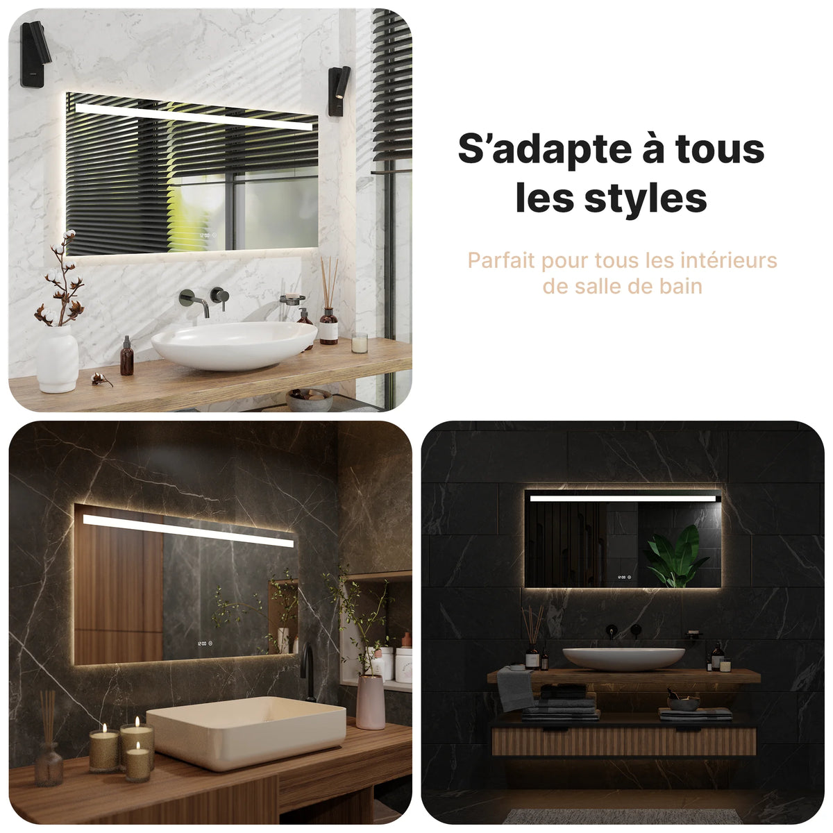 miroir de salle de bain - 120x60 cm - Rectangulaire - Sans Cadre - Précommander