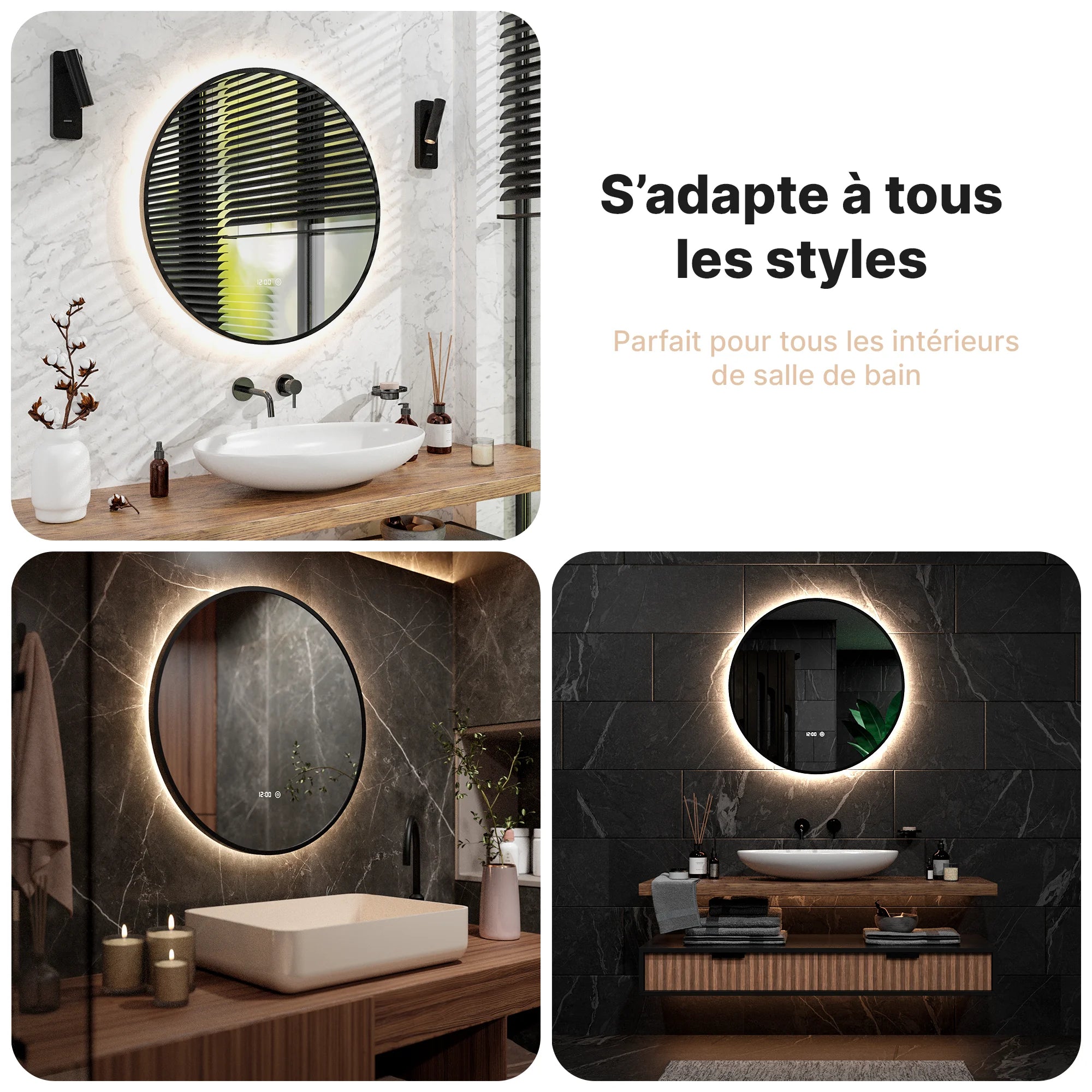 Miroir de Salle de Bain - 80cm - Cadre Noir