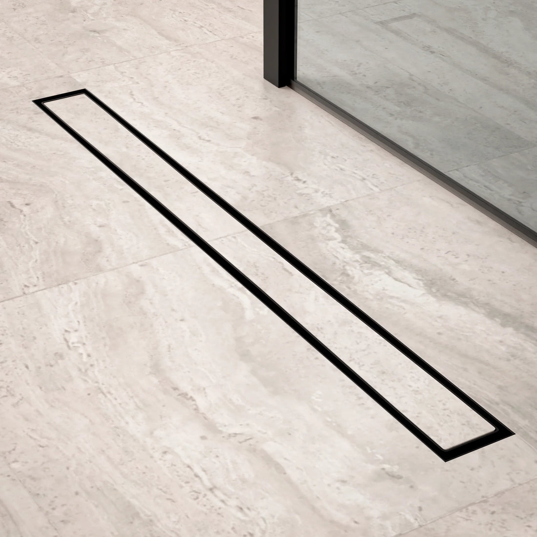 Caniveau de douche – 80 cm – Noir mat – Grille a carreaux – Acier inoxydable – avec bride