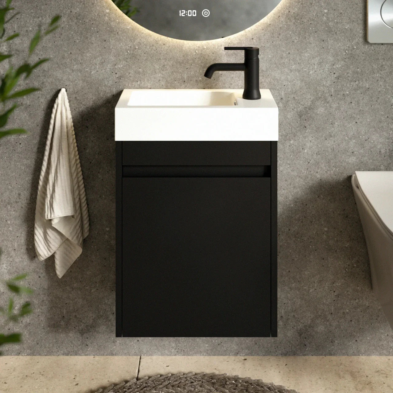 Meuble de toilette Vivo – 40 cm – Noir mat – Vasque blanche - Précommander