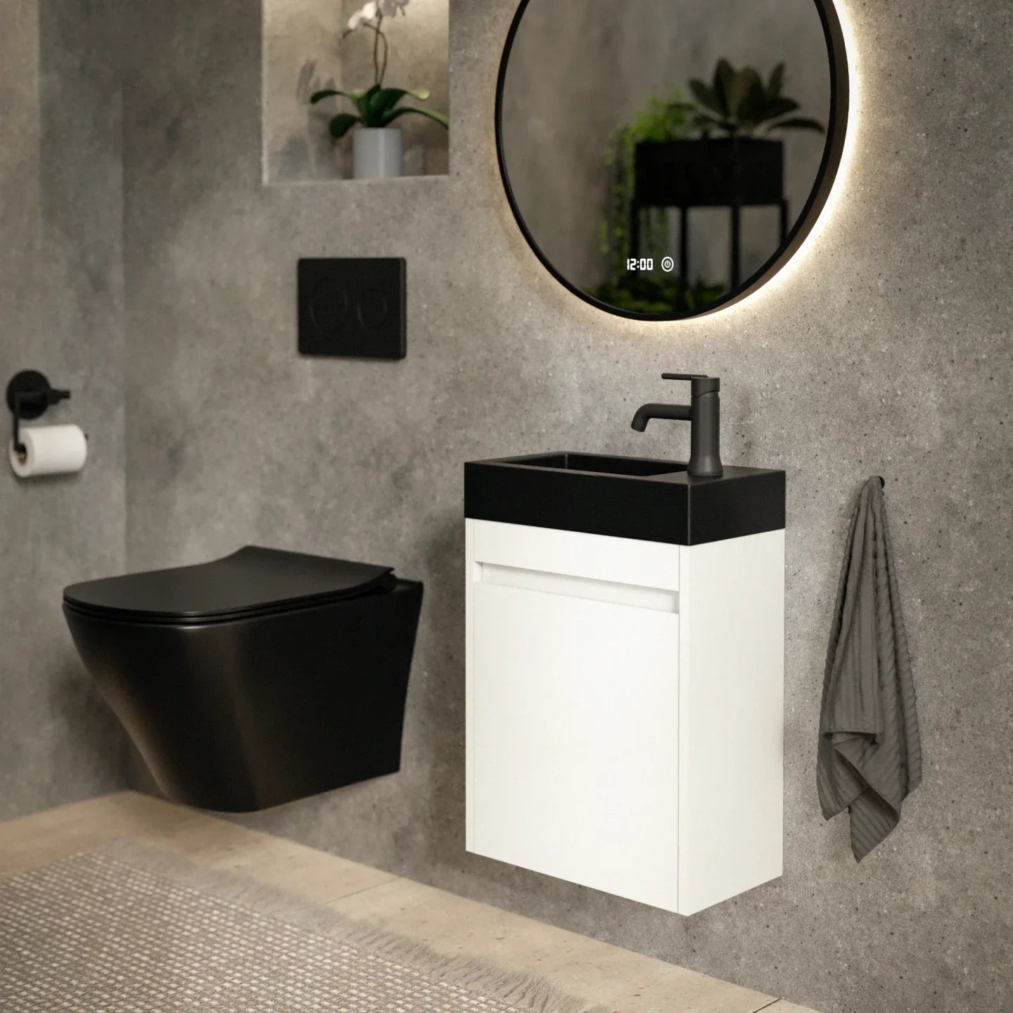 Meuble de toilette Elen – 40 cm – Blanc – Vasque noire - Précommander