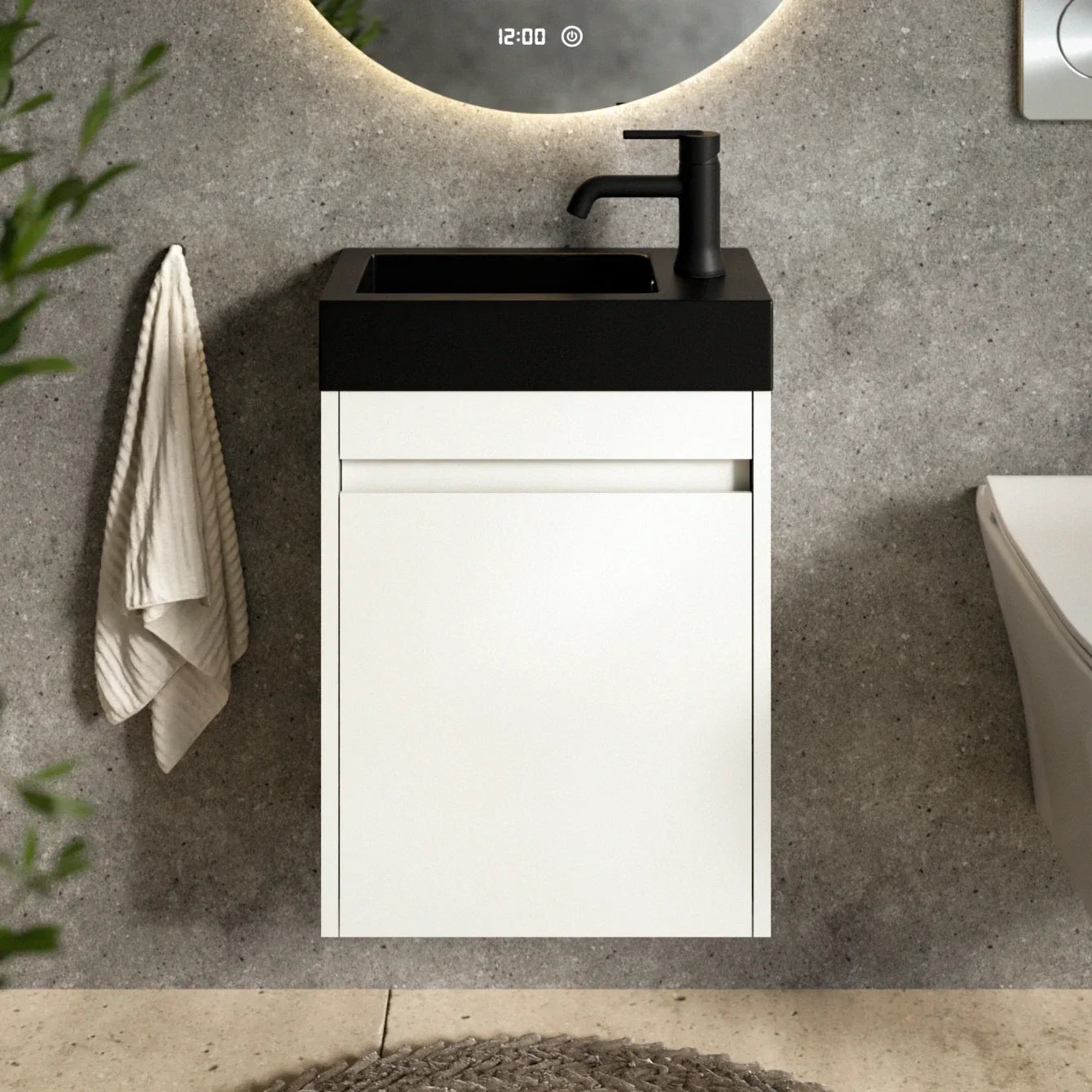 Meuble de toilette Elen – 40 cm – Blanc – Vasque noire - Précommander