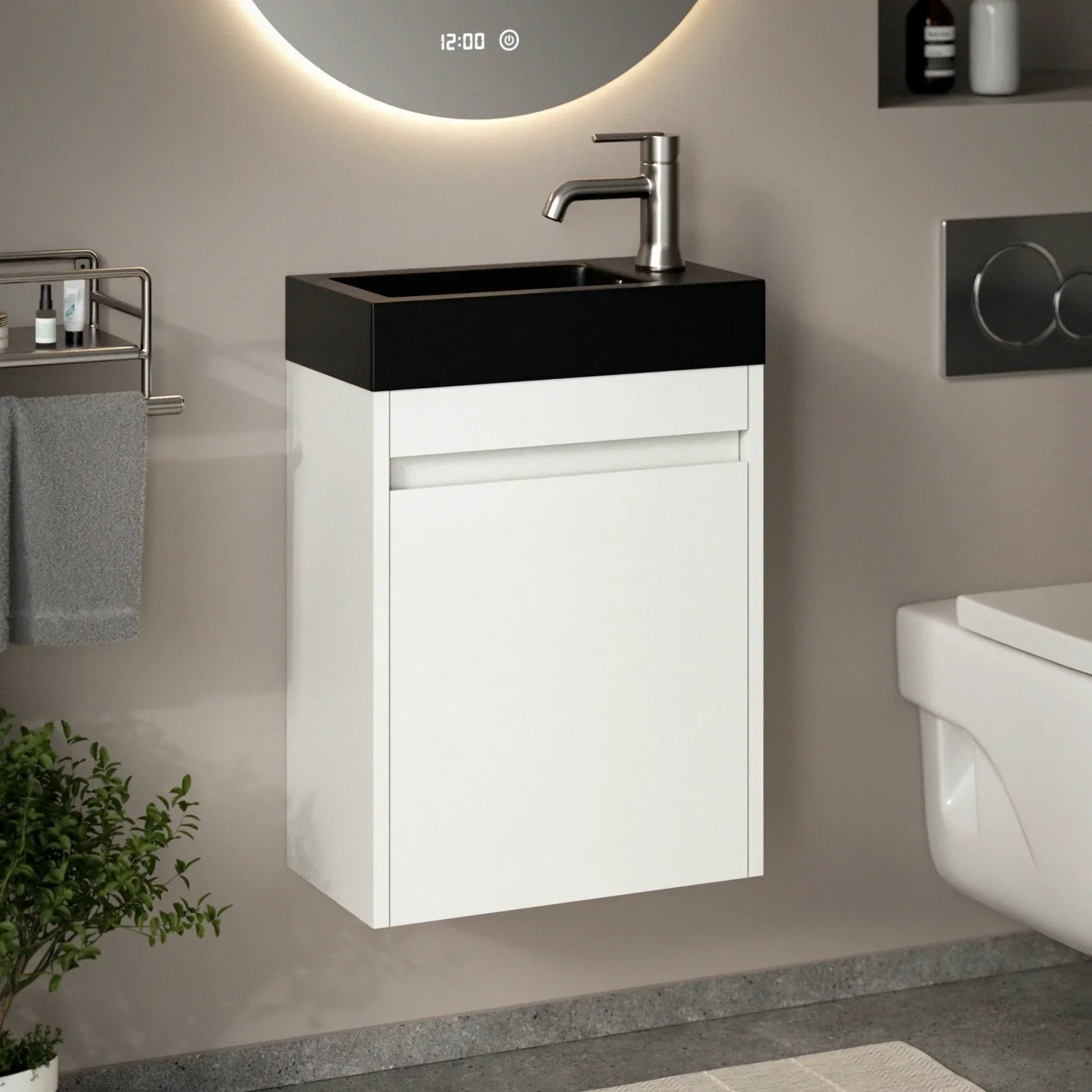 Meuble de toilette Elen – 40 cm – Blanc – Vasque noire - Précommander