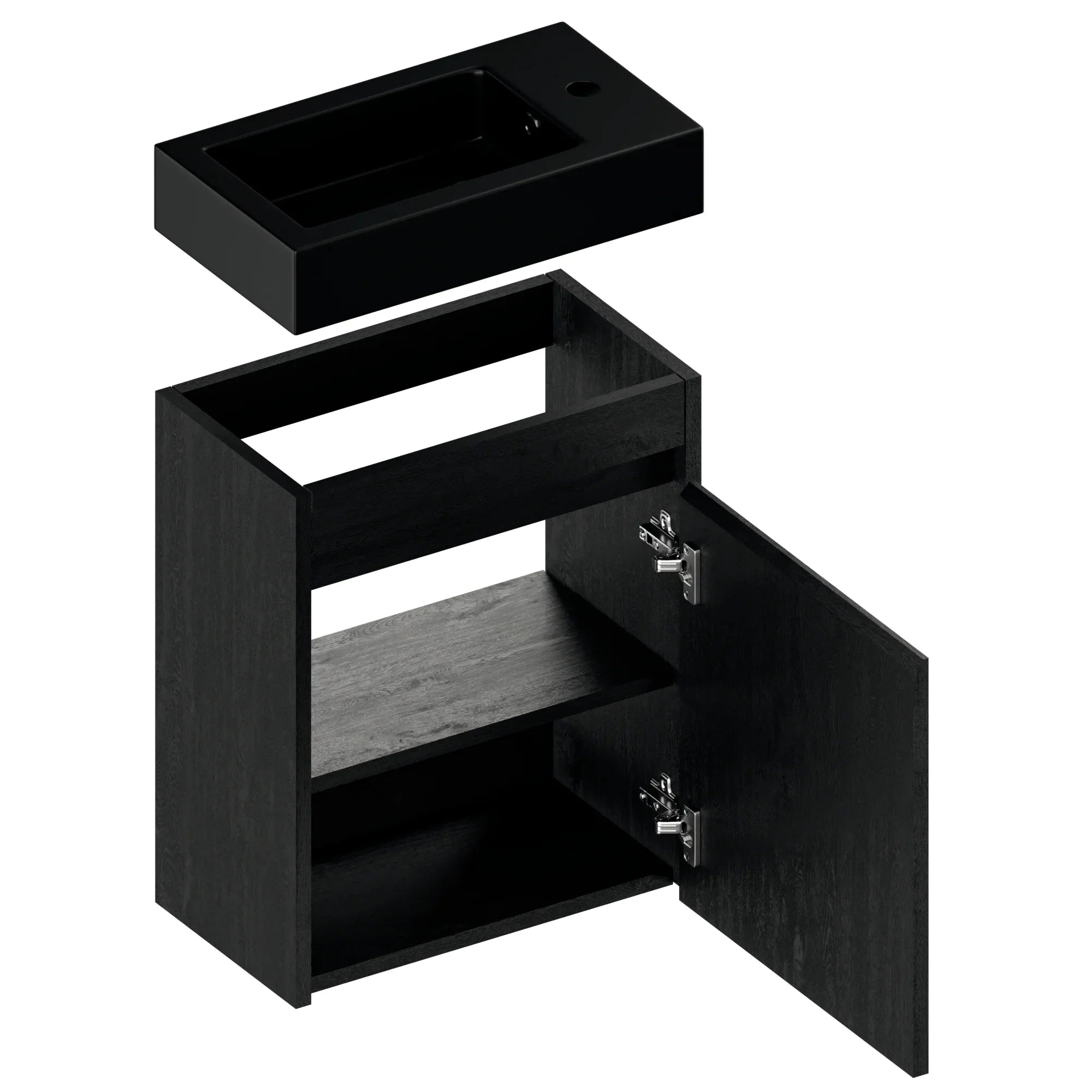Meuble de toilette Elen – 40 cm – Chêne noir – Vasque noire - Précommander