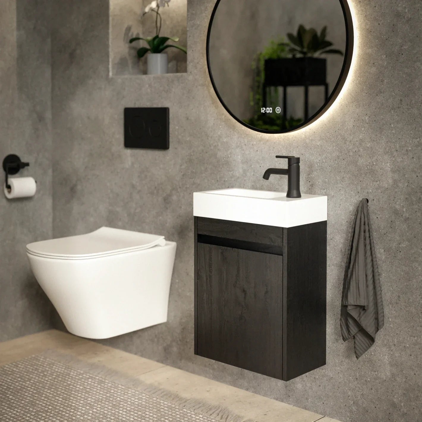 Meuble de toilette Elen – 40 cm – Chêne chaud – Vasque noire - Précommander