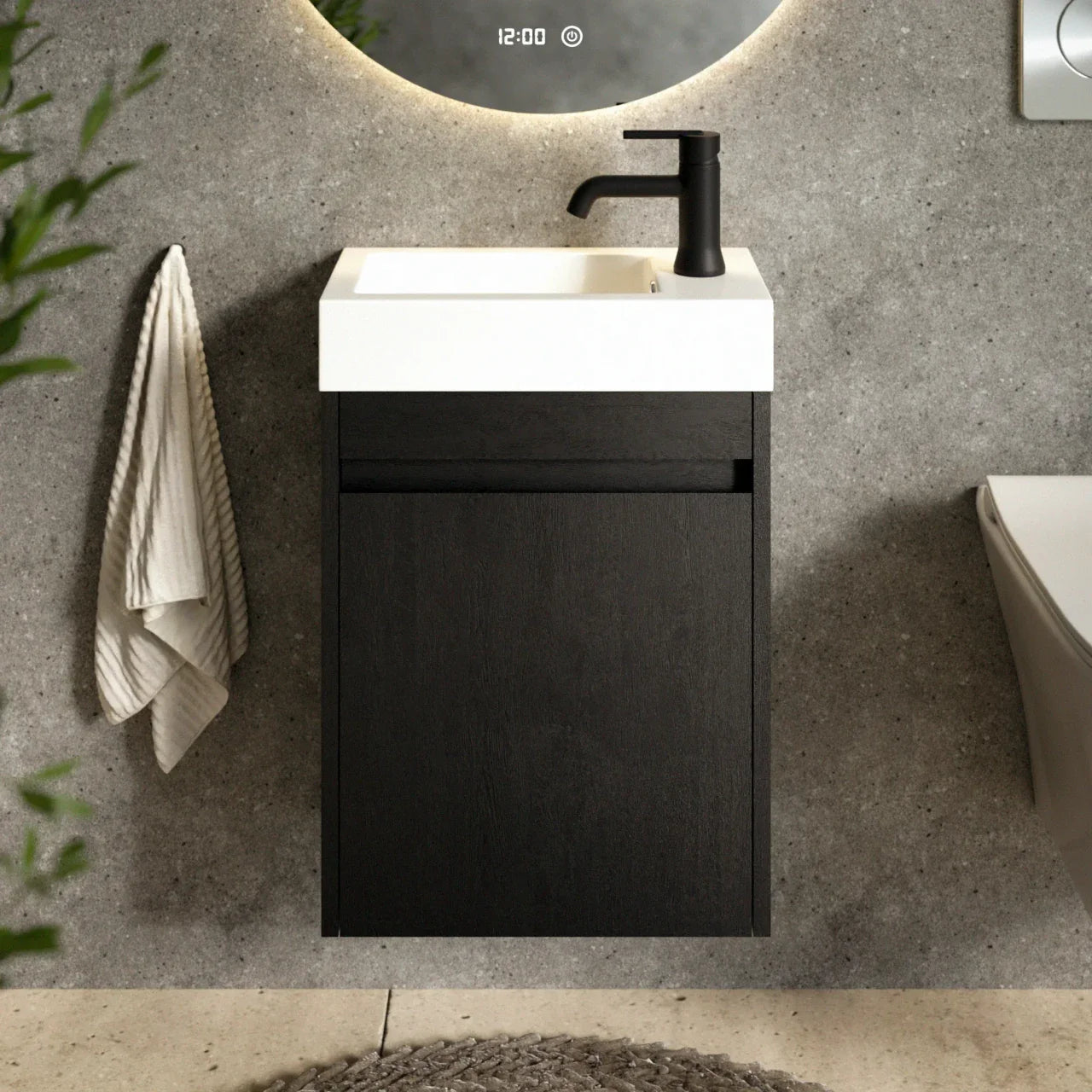 Meuble de toilette Elen – 40 cm – Chêne chaud – Vasque noire - Précommander