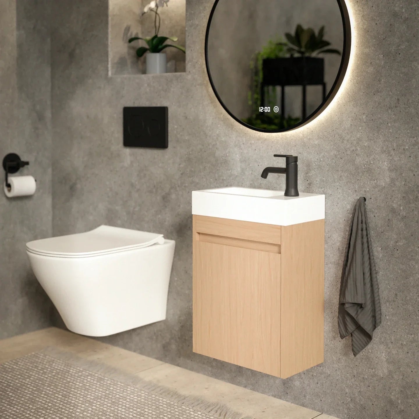 Meuble de toilette Vivo – 40 cm – Chêne clair – Vasque blanche - Précommander