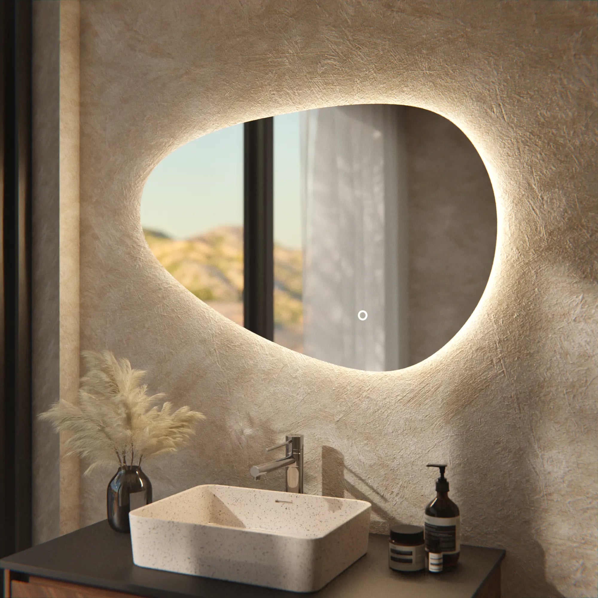 Miroir de salle de bain - 90x60cm Asymétrique - Sans cadre - Précommander