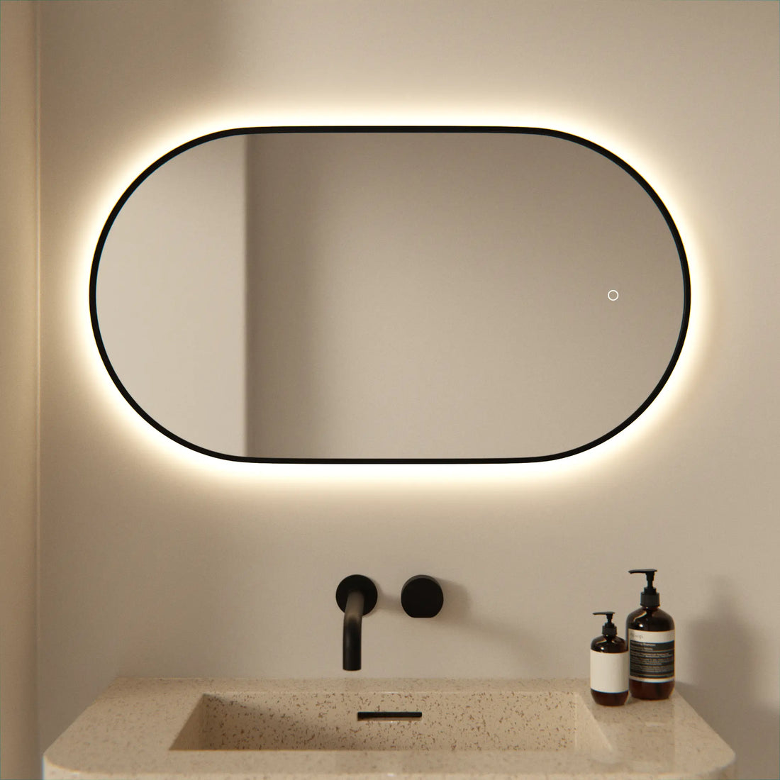 Miroir de Salle de Bain - 90x50cm - Cadre Noir