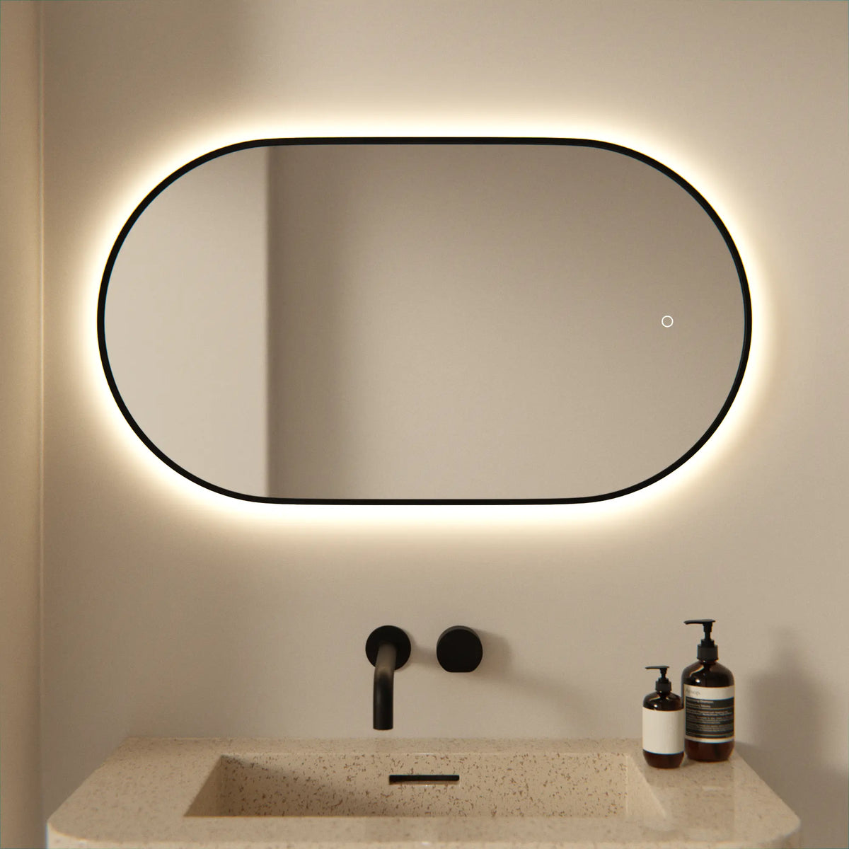 Miroir de Salle de Bain - 90x50cm - Cadre Noir