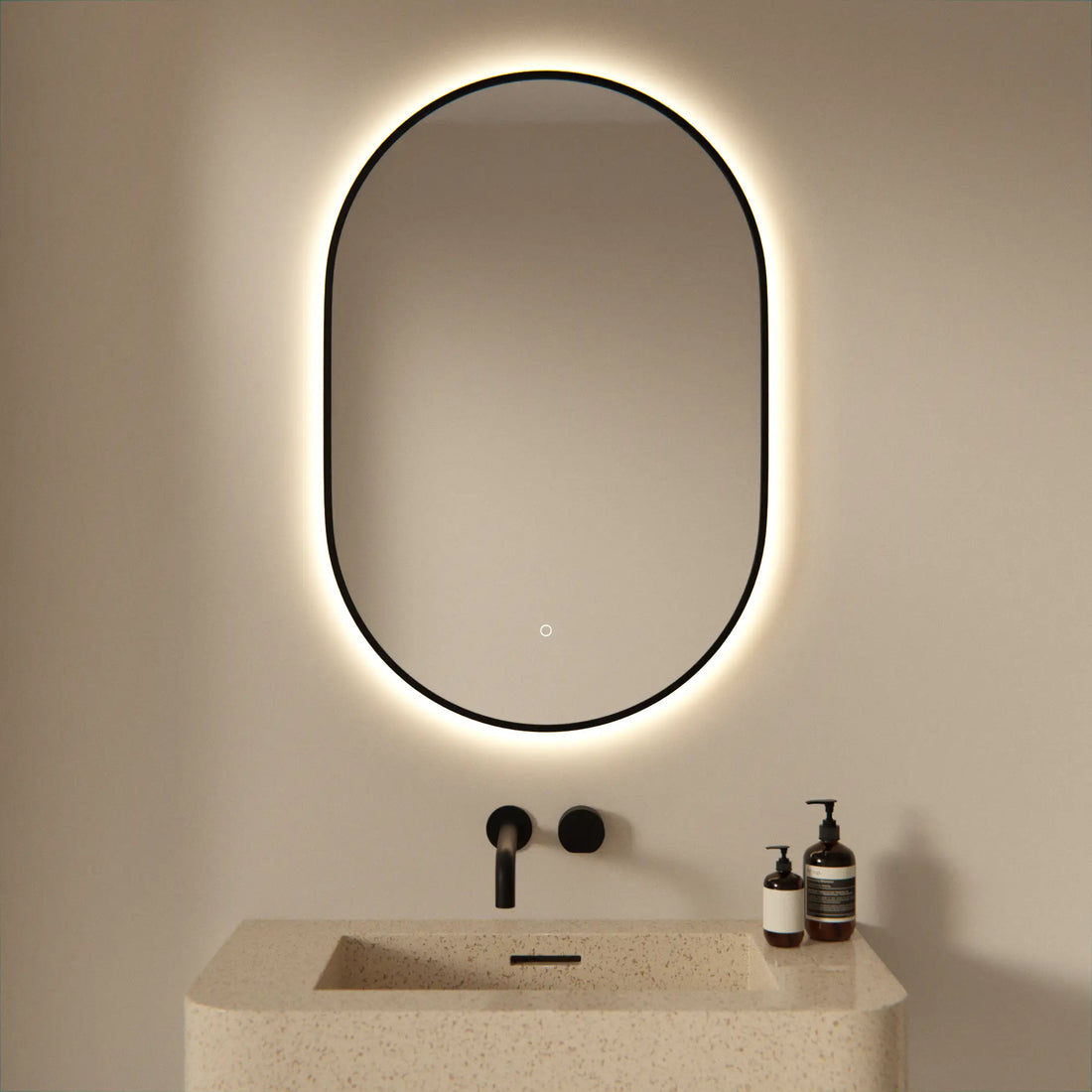 Miroir de Salle de Bain - 90x60cm - Cadre Noir