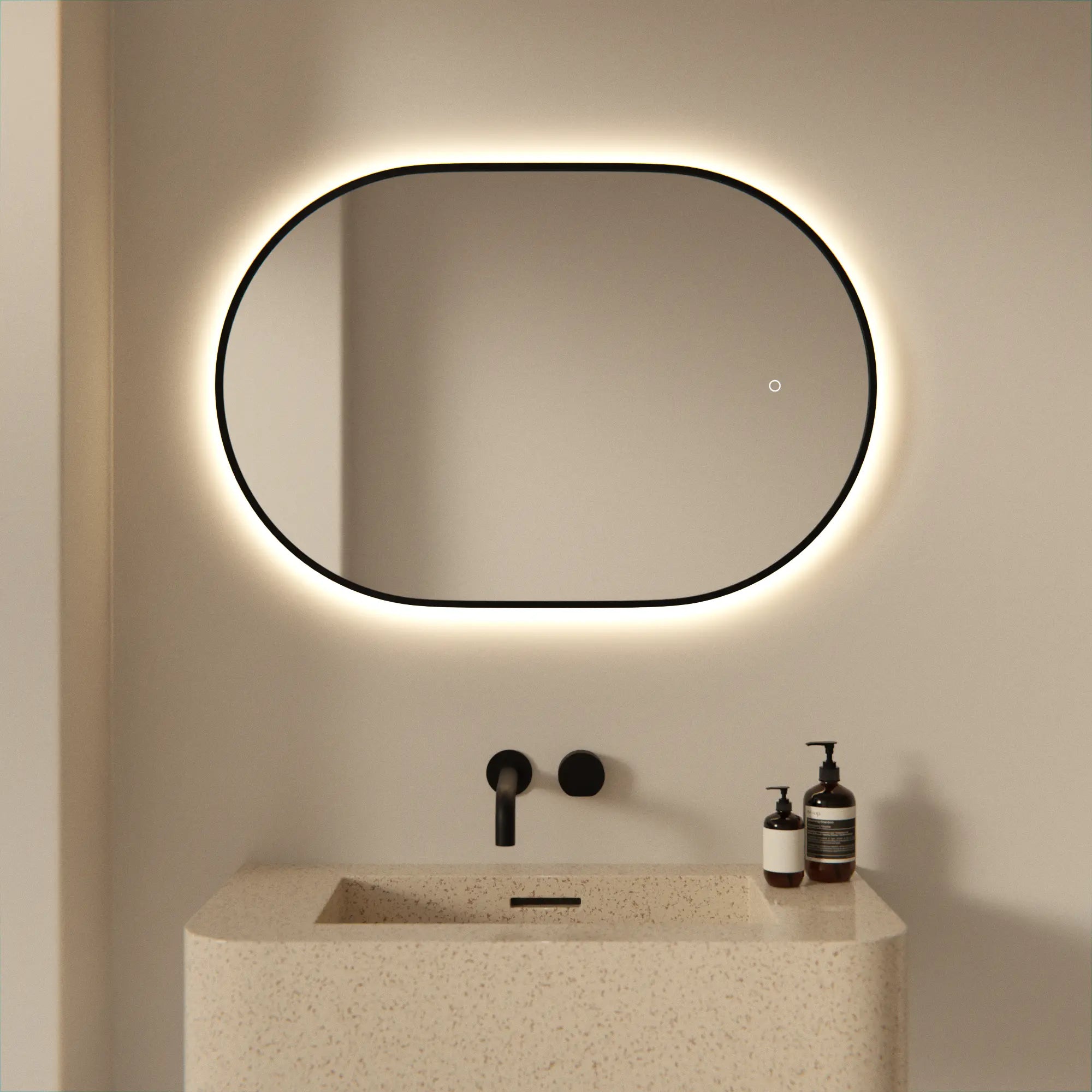 Miroir de Salle de Bain - 90x60cm - Cadre Noir