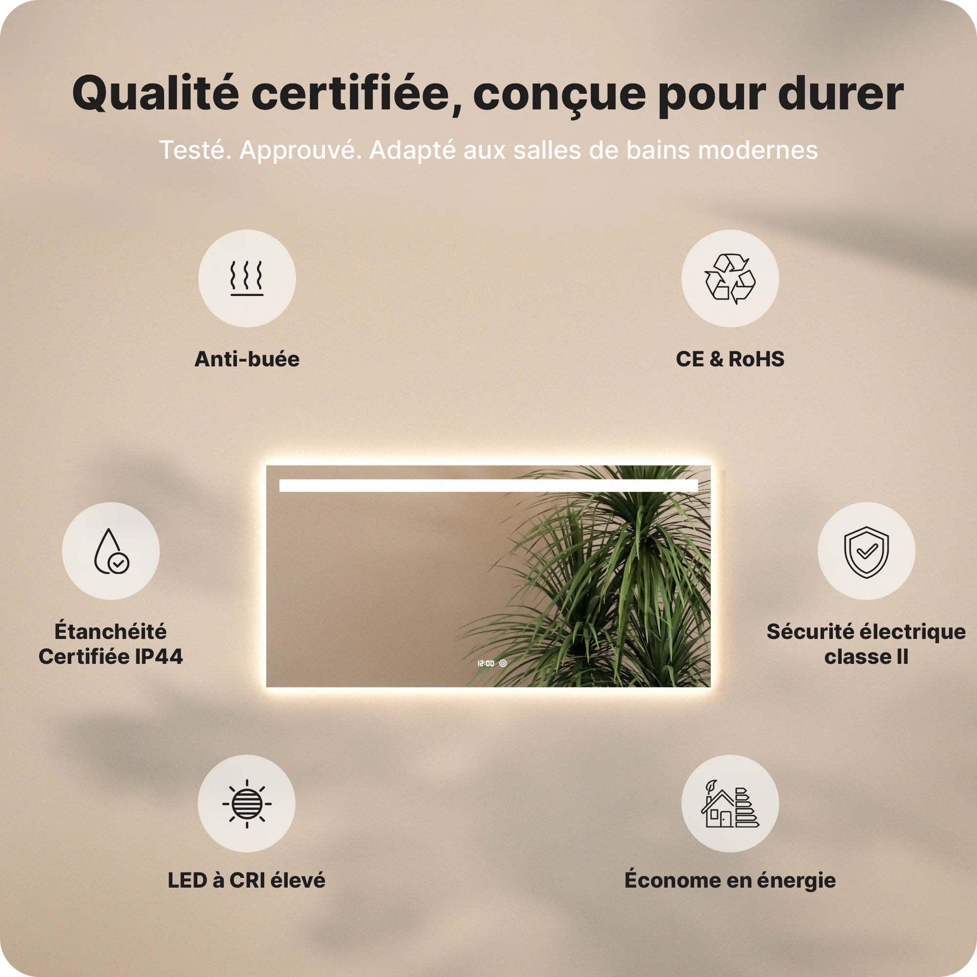 miroir de salle de bain - 120x60 cm - Rectangulaire - Sans Cadre - Précommander