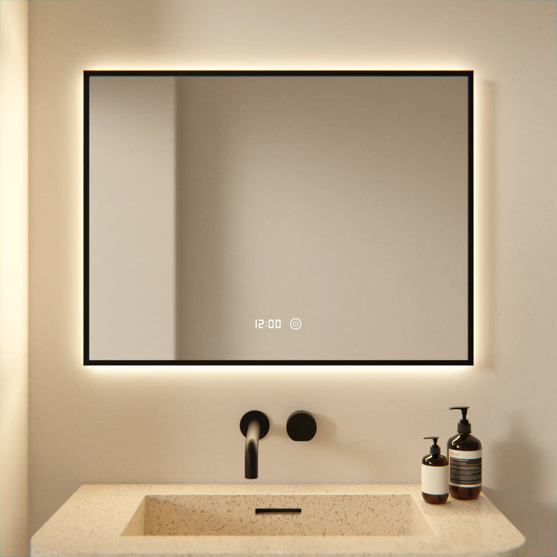 miroir de salle de bain - 80x60cm - Rectangulaire - Cadre Noir