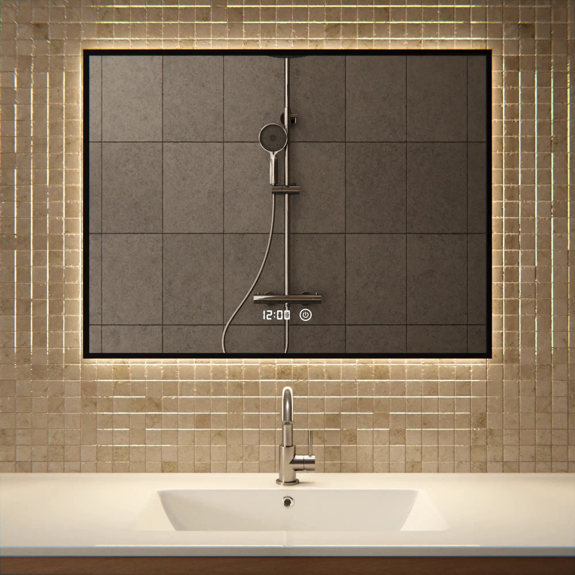 miroir de salle de bain - 80x60cm - Rectangulaire - Cadre Noir