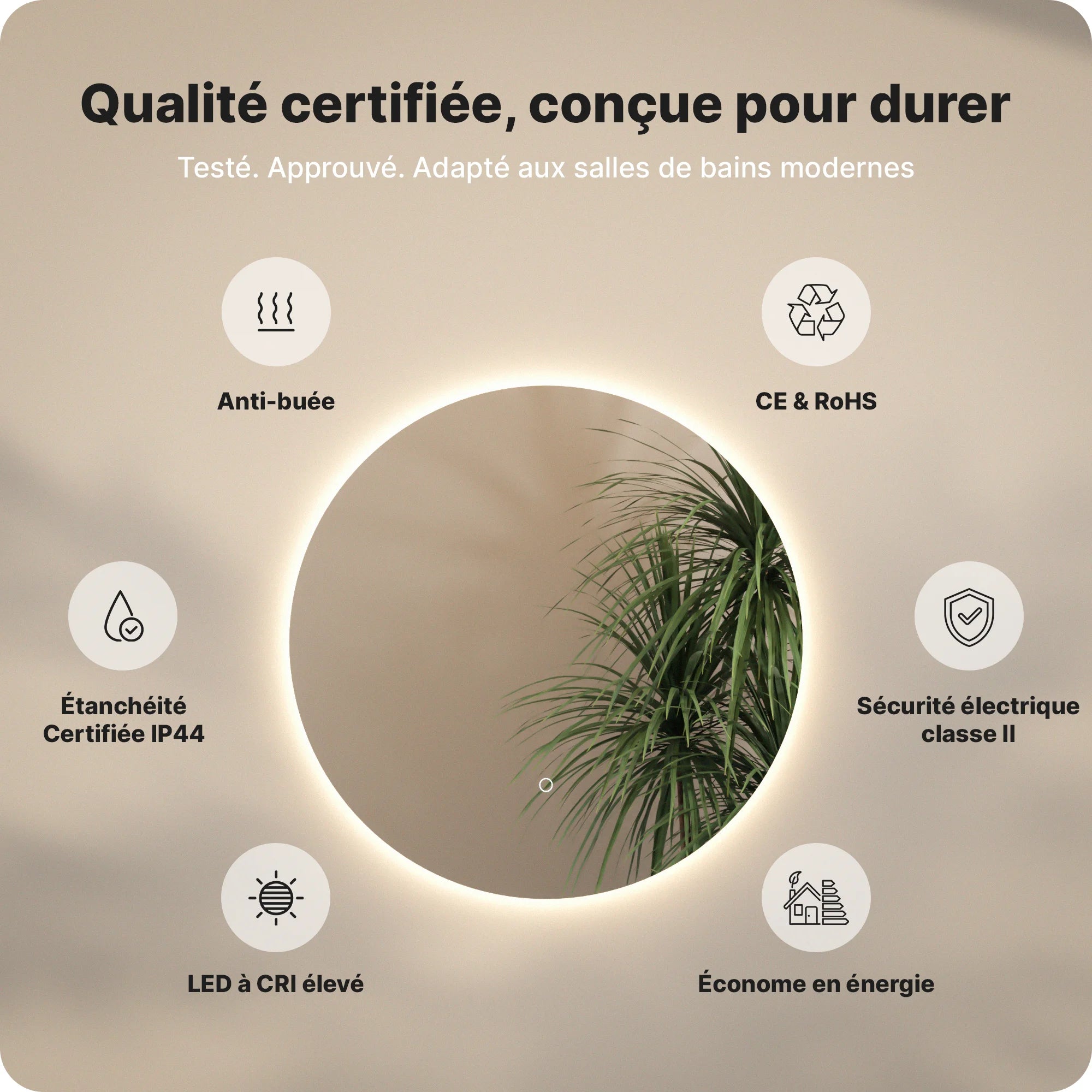 Miroir de salle de bain - 60cm - Sans cadre