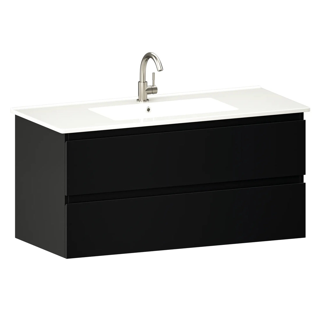 Meuble de salle de bains Varo - 100 cm - Noir - Lavabo blanc - Précommander