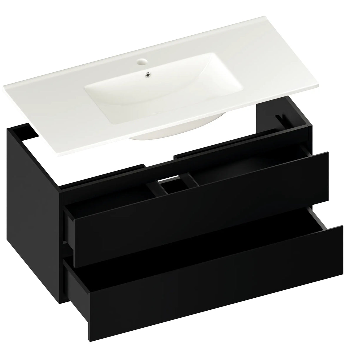 Meuble de salle de bains Varo - 100 cm - Noir - Lavabo blanc