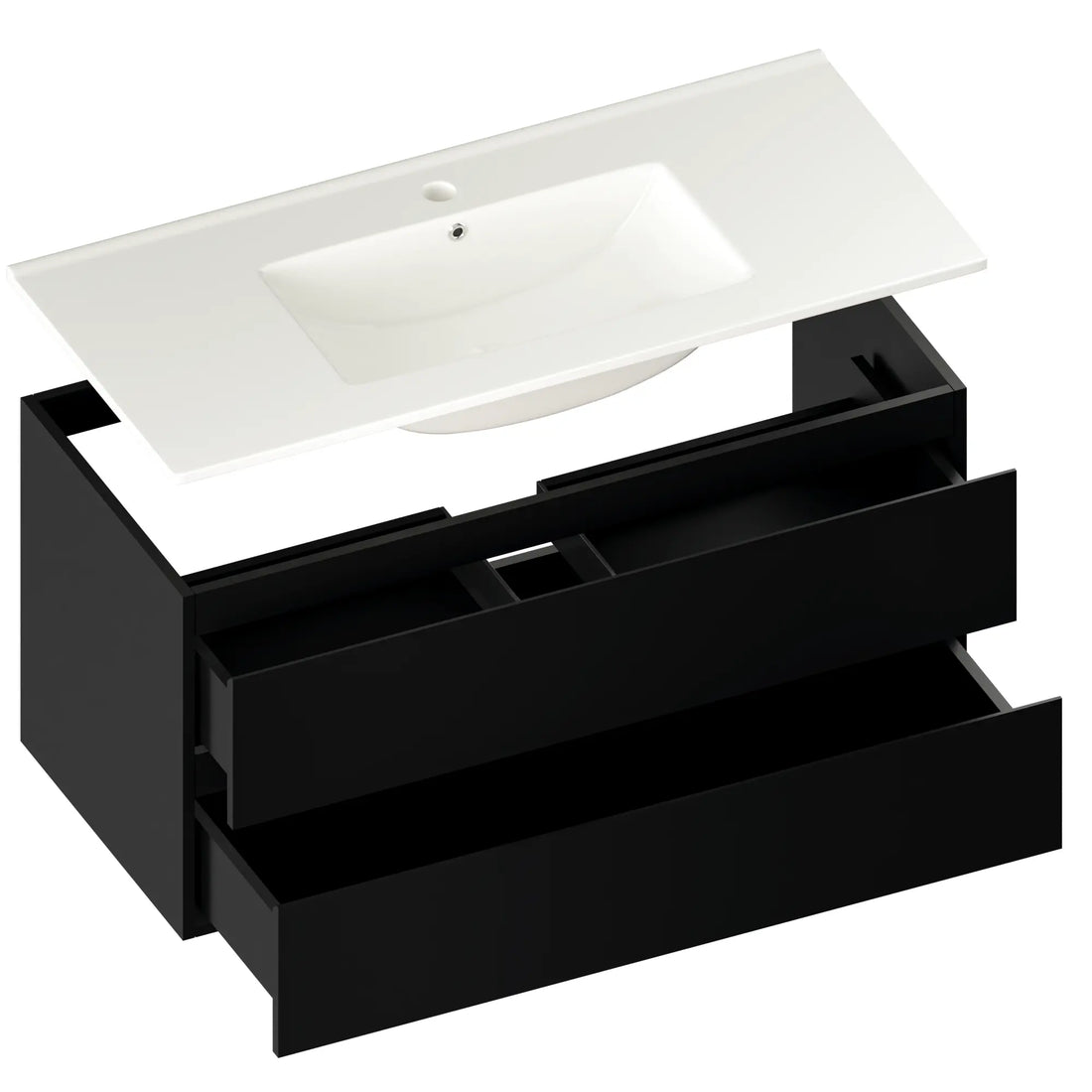 Meuble de salle de bains Varo - 100 cm - Noir - Lavabo blanc - Précommander