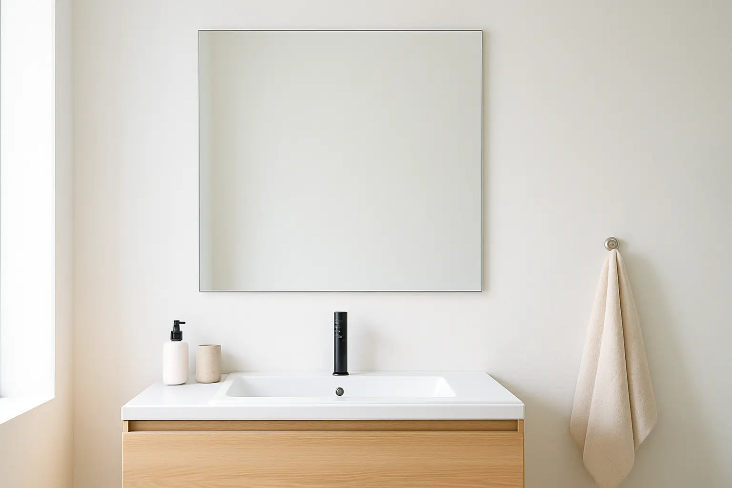 Quelle largeur choisis-tu : un miroir aussi large que le lavabo ou plus large ?