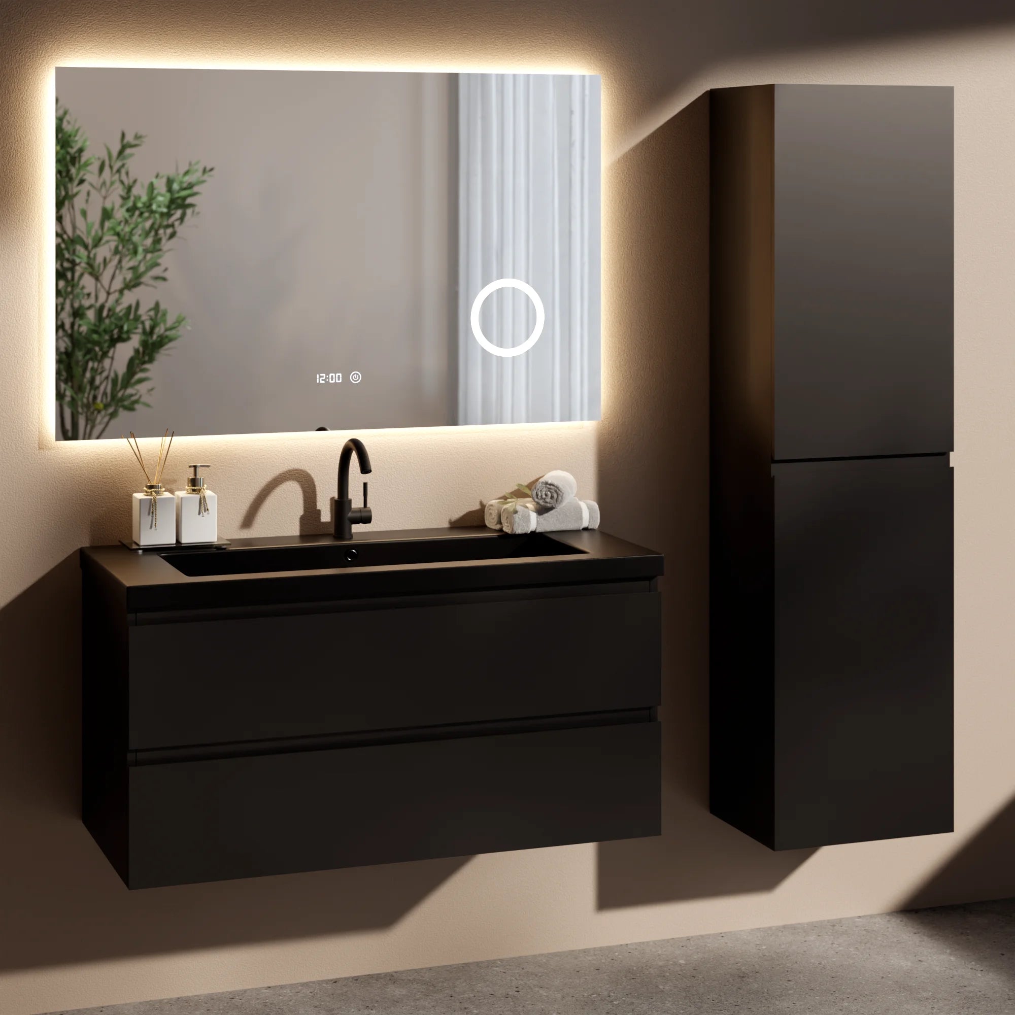 Ensemble meuble vasque Novara – 100 cm – Noir Mat – Lavabo Noir