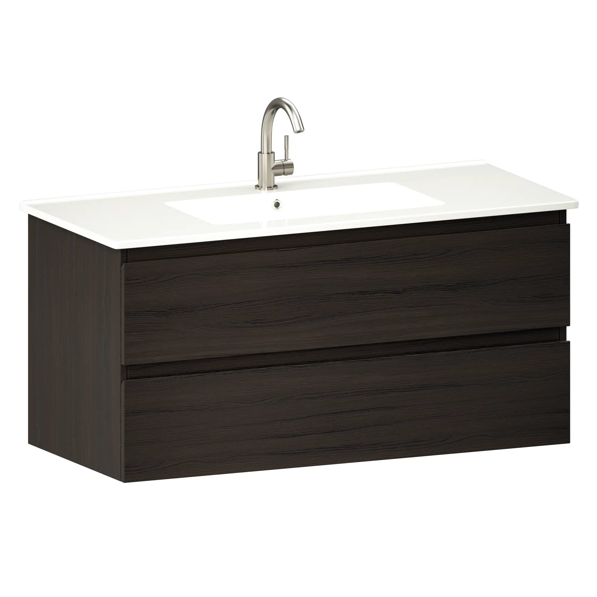 Meuble de salle de bain Varo - 100 cm - Noyer - Lavabo blanc - Précommander