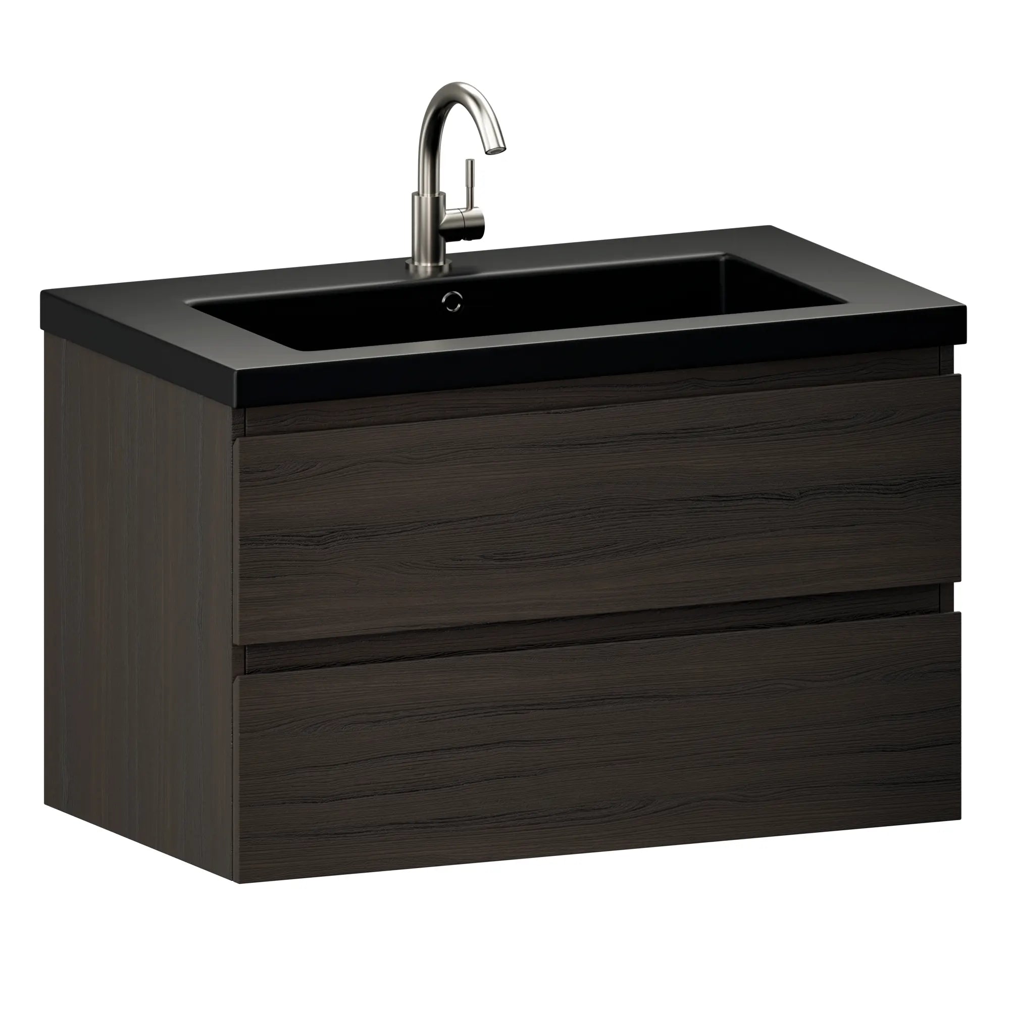 Meuble de salle de bain Sova - 80 cm - Bois de noyer - Lavabo Blanc Noir - Précommander