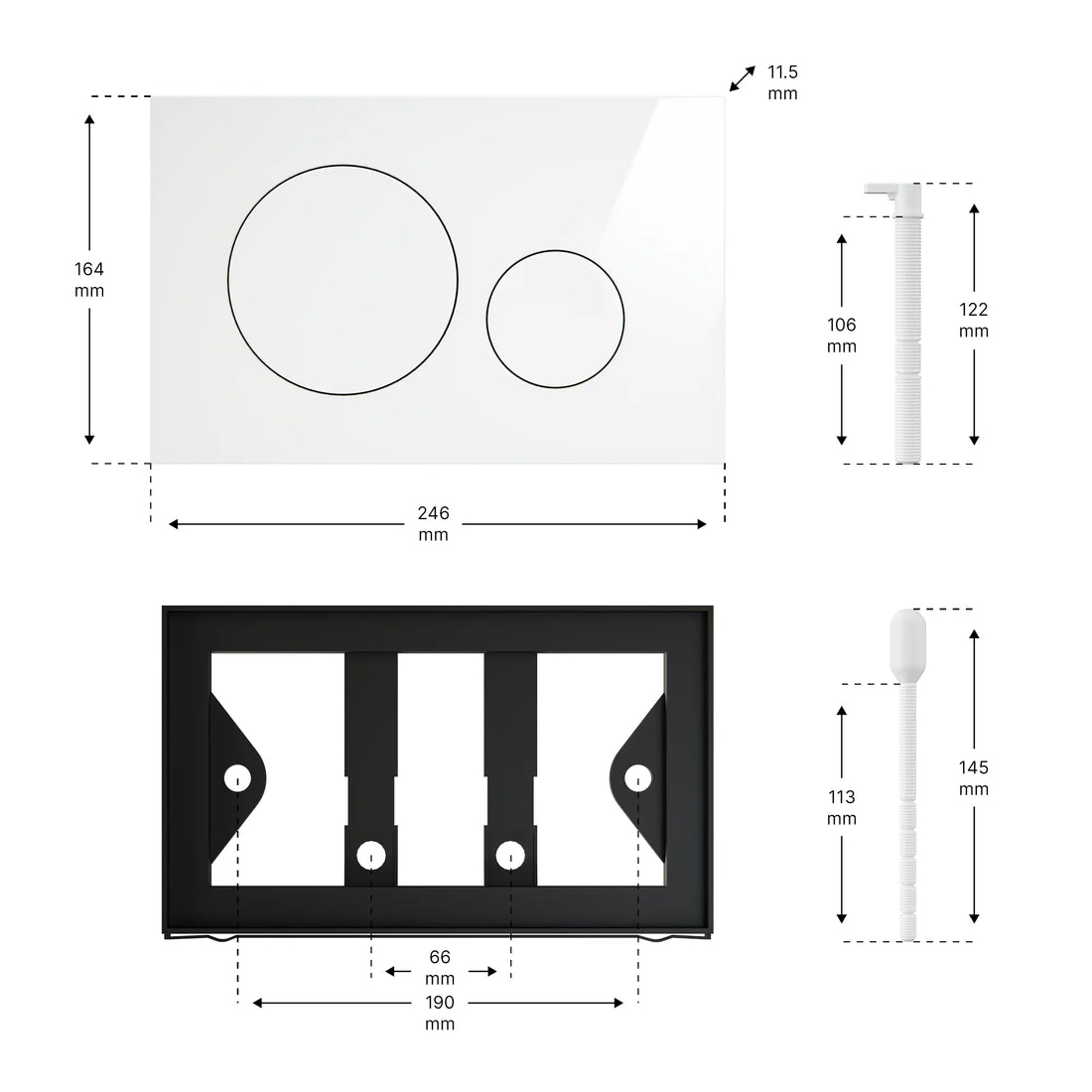 Mirlux Plaque de commande - Blanc Brillant - ABS Plastique DualFlush