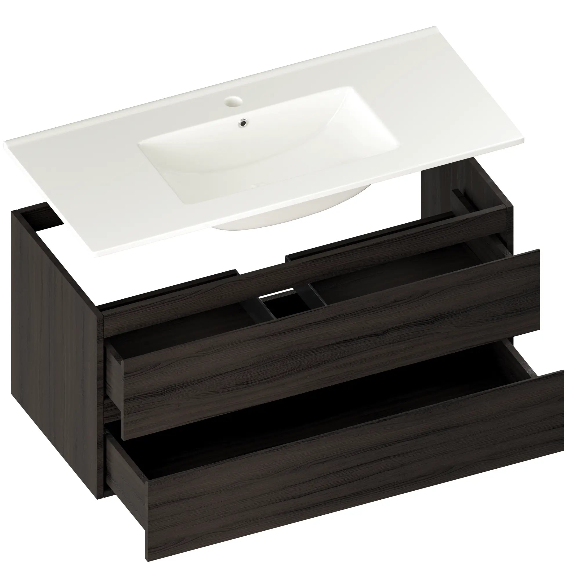 Meuble de salle de bain Varo - 100 cm - Noyer - Lavabo blanc - Précommander