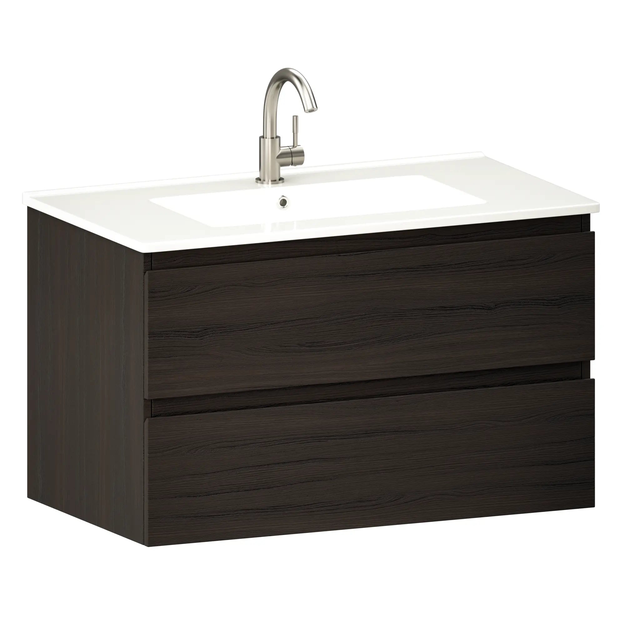 Meuble de salle de bain Luma - 80 cm - Noyer - Lavabo blanc - Précommander