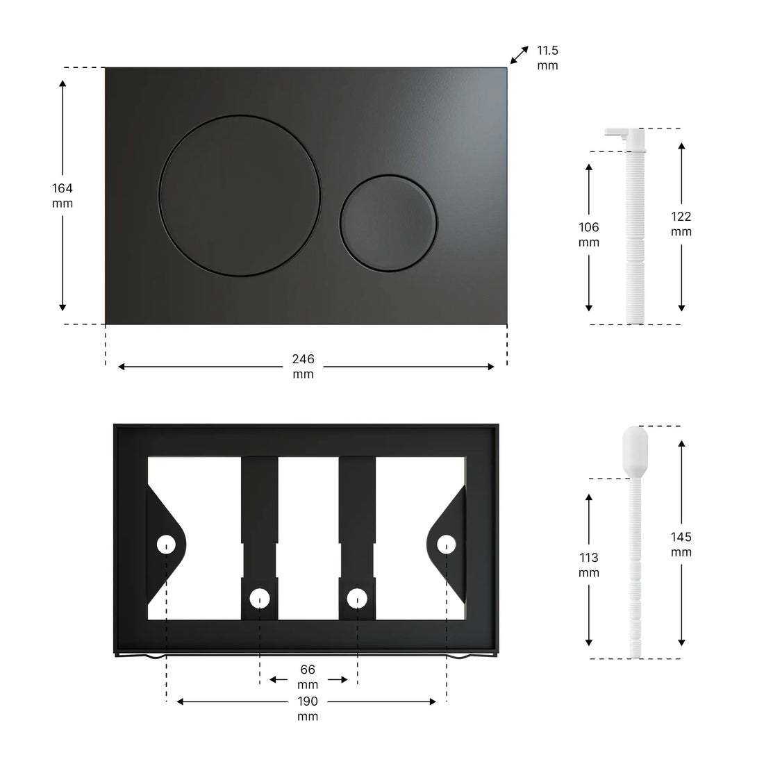 Mirlux Plaque de commande - Noir mat - ABS Plastique DualFlush