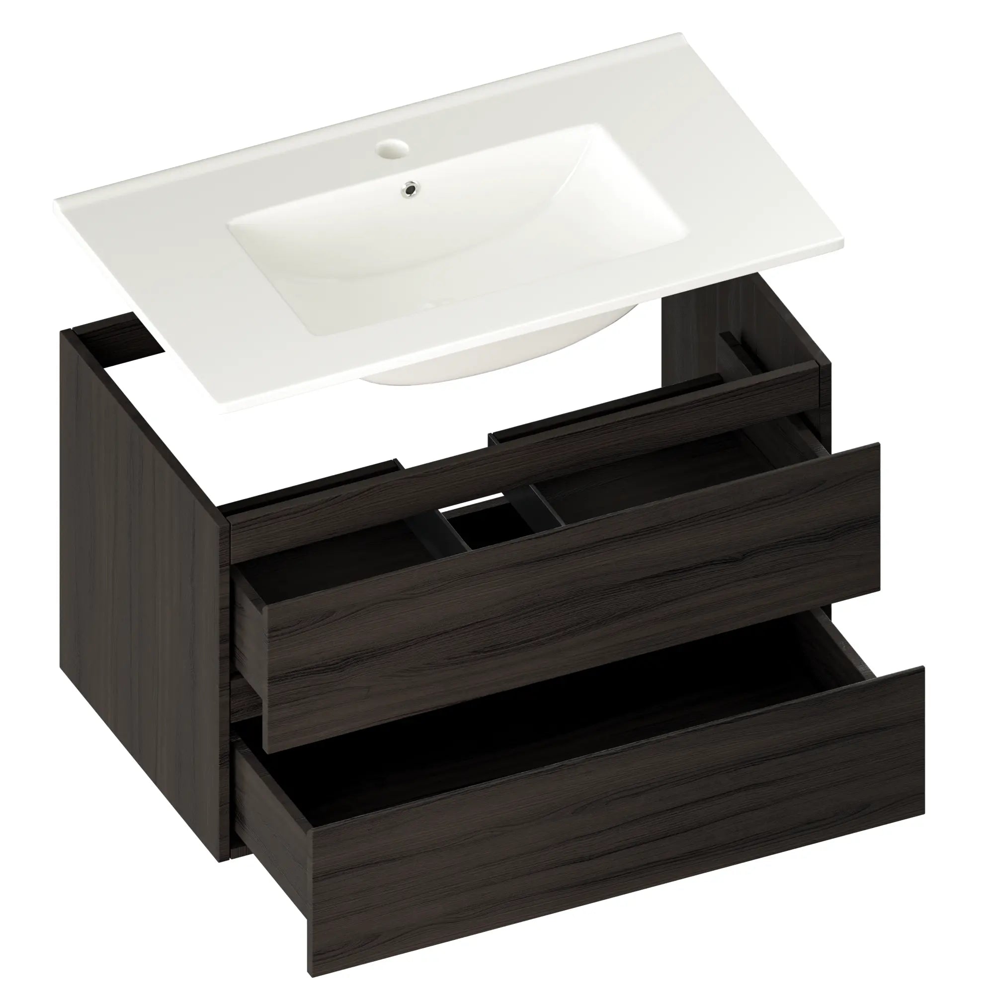 Meuble de salle de bain Luma - 80 cm - Noyer - Lavabo blanc - Précommander