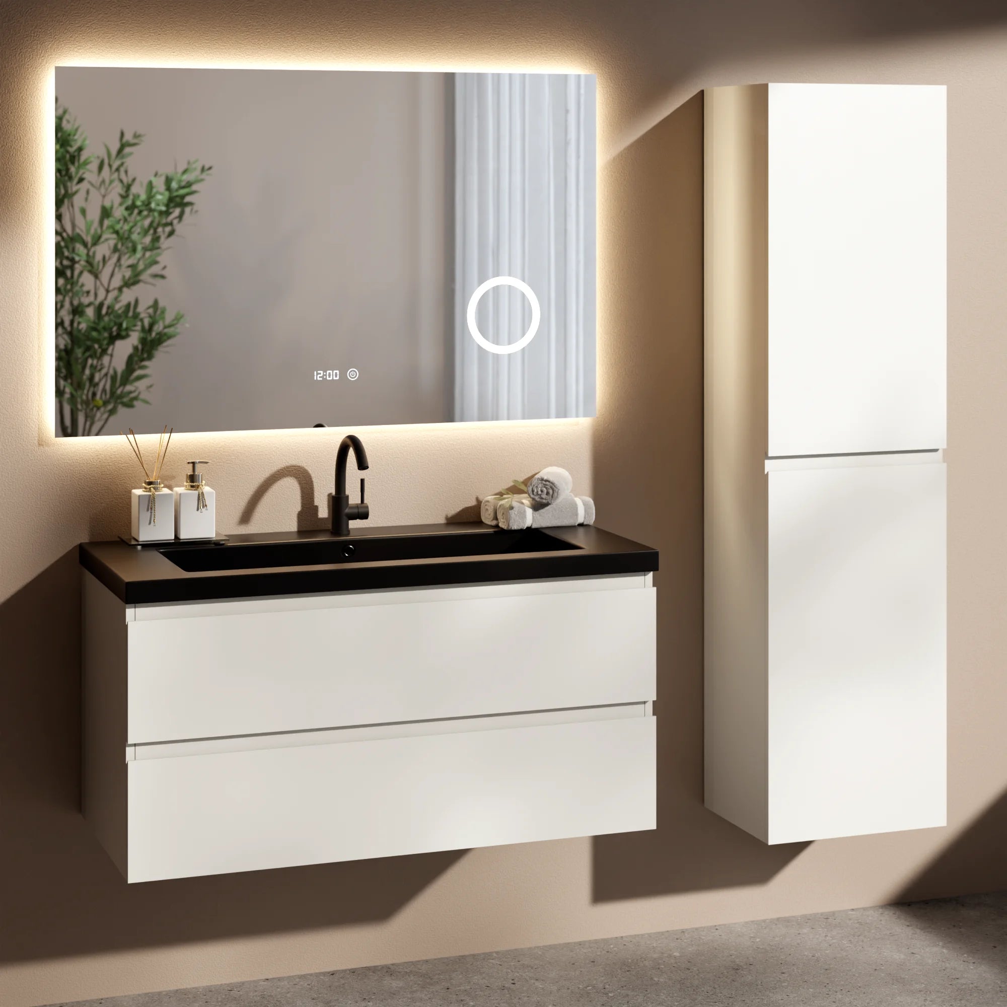 Ensemble meuble vasque Paris – 100 cm – Blanc – Lavabo Noir