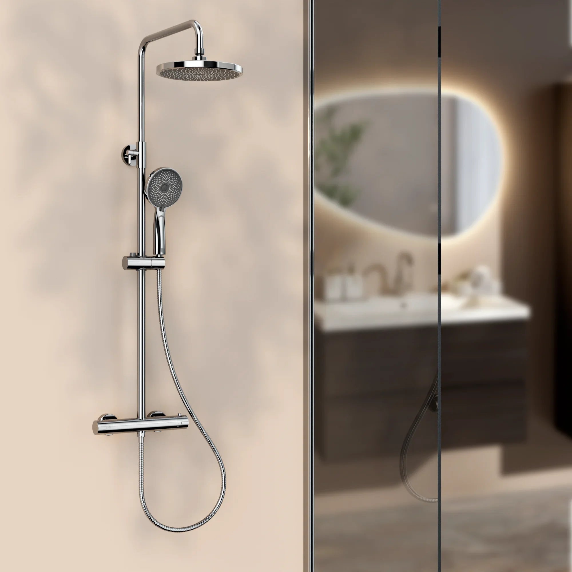 Douche de pluie Luno - Chromé avec robinet thermostatique - 22 cm - Précommander