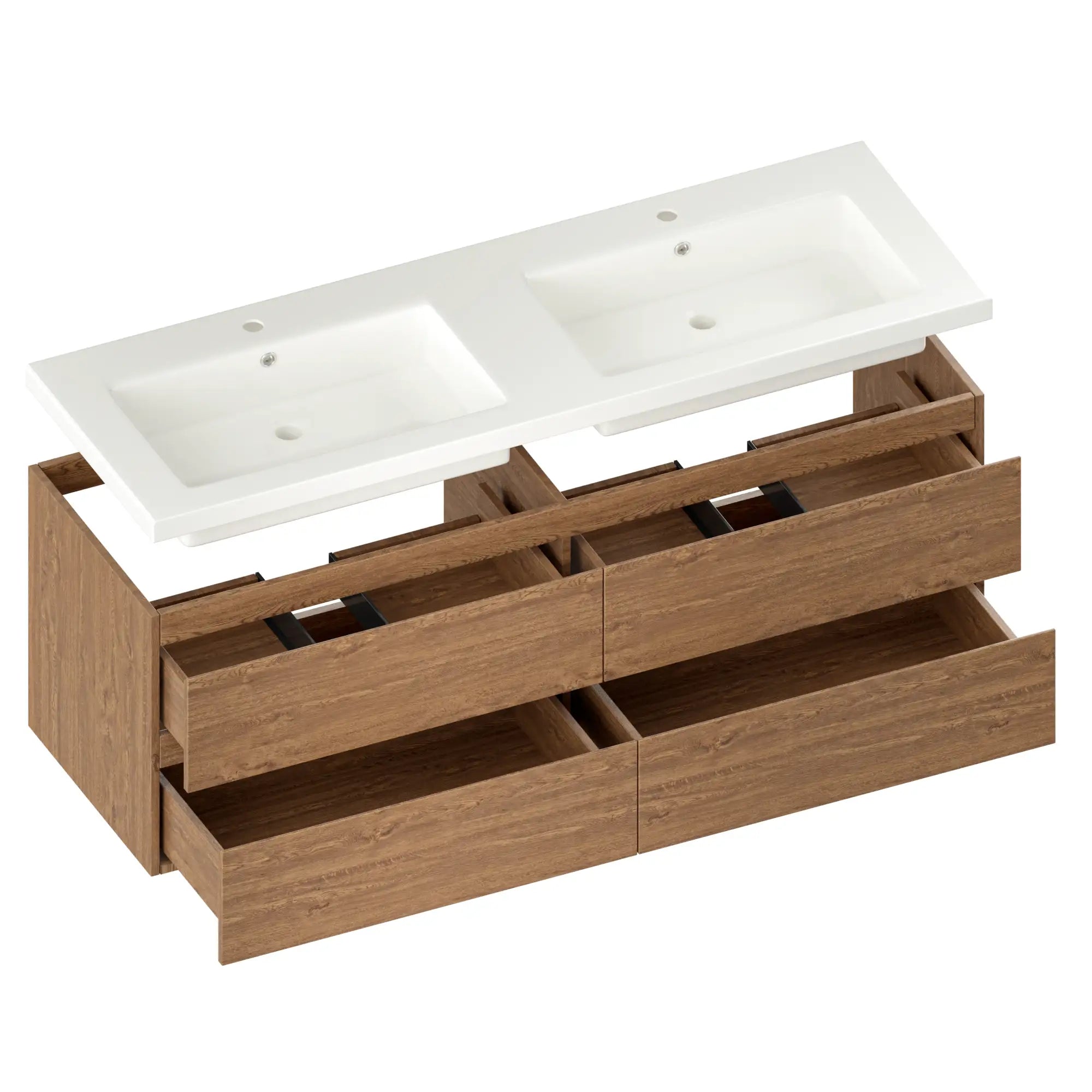 Meuble de salle de bain Arato - 140cm - 2 trous de robinet - chêne chaud - lavabo blanc
