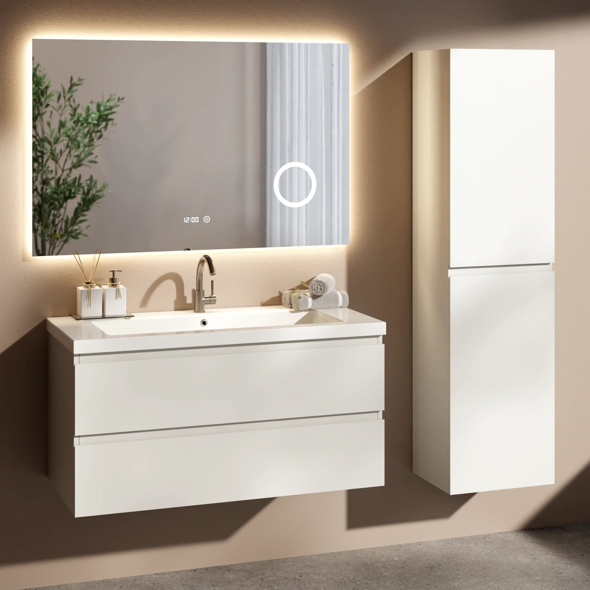 Ensemble meuble vasque London – 100 cm – Blanc – Lavabo blanc