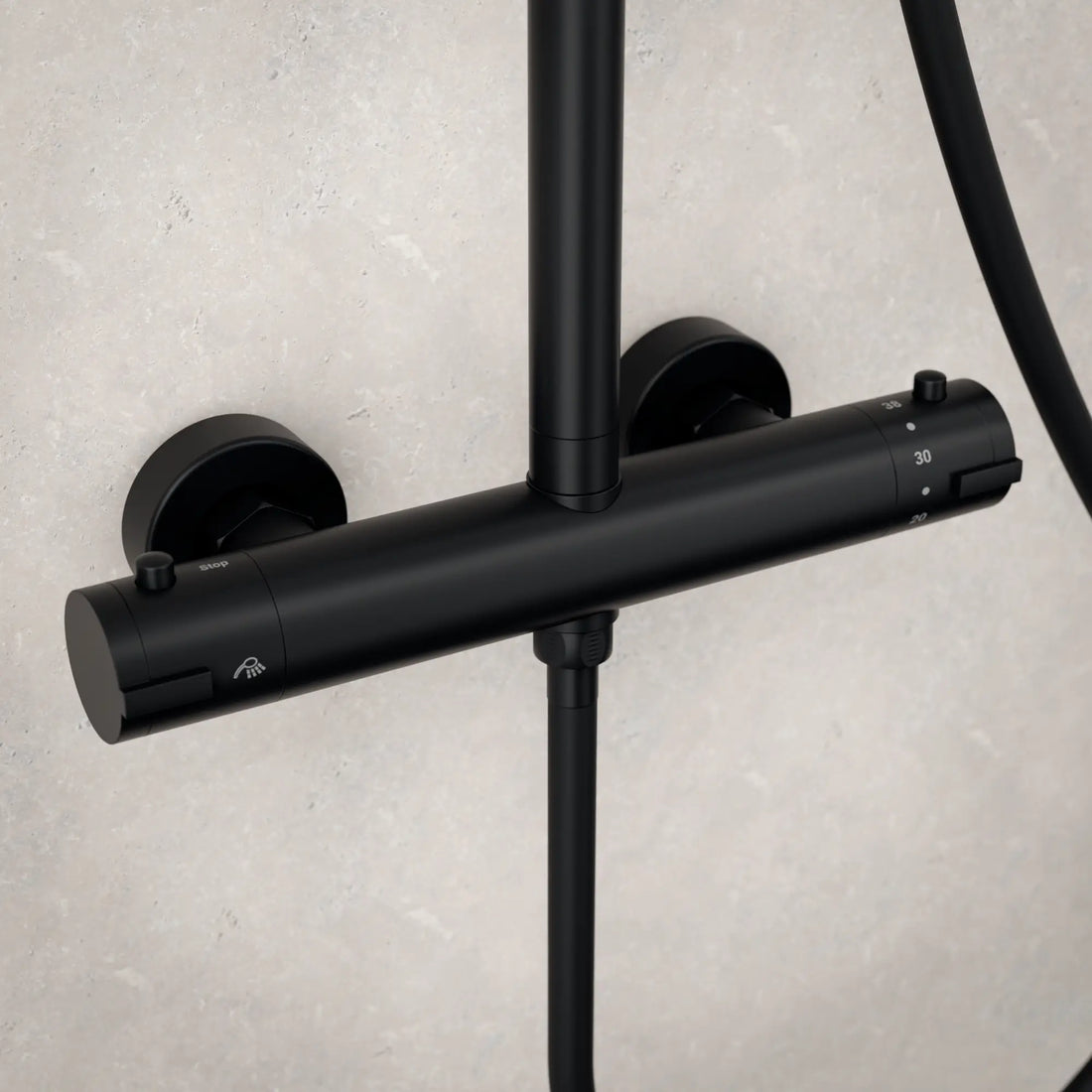 Douche de pluie Elin - Noir mat avec robinet thermostatique - 22 cm