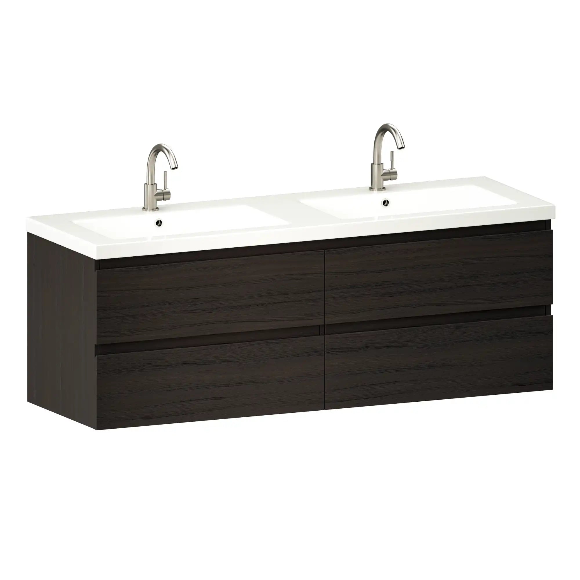 Meuble de salle de bain Arato - 140 cm - Bois noyer - Vasque blanche - Précommander