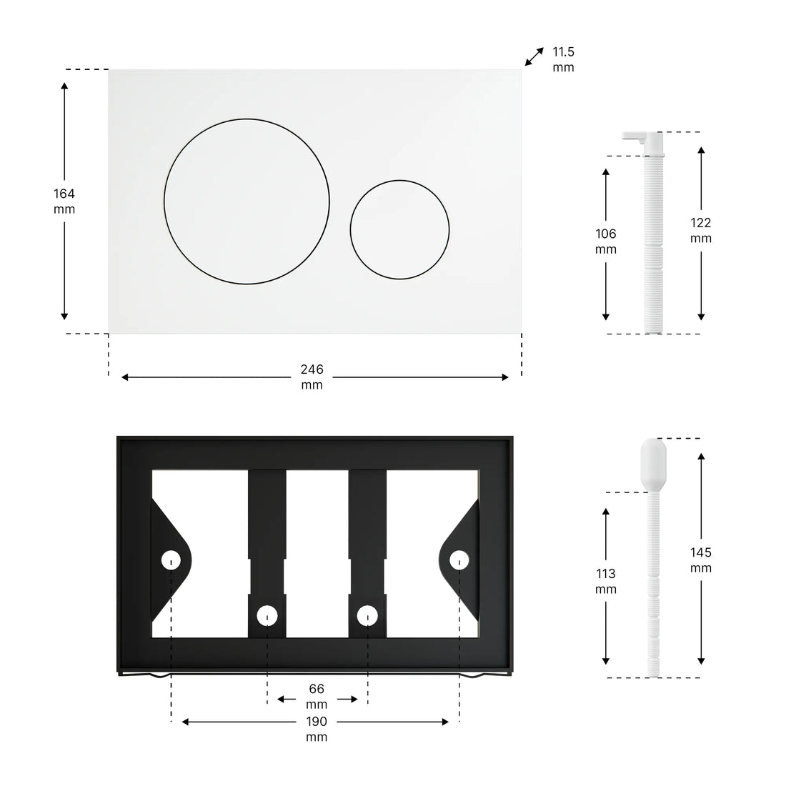 Mirlux Plaque de commande - Blanc Mat - ABS Plastique DualFlush
