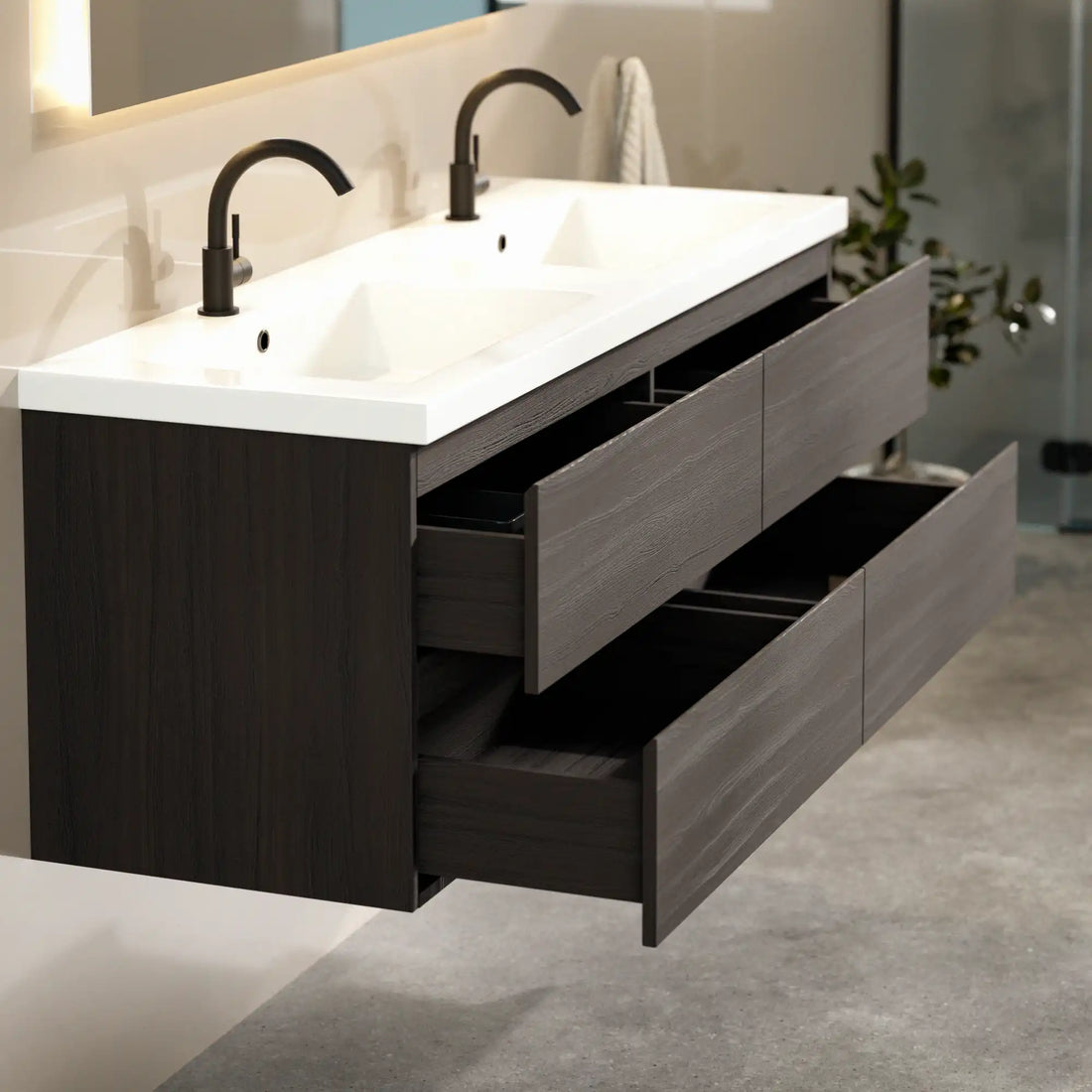 Meuble de salle de bain Arato - 140 cm - Bois de noyer - Vasque Blanc