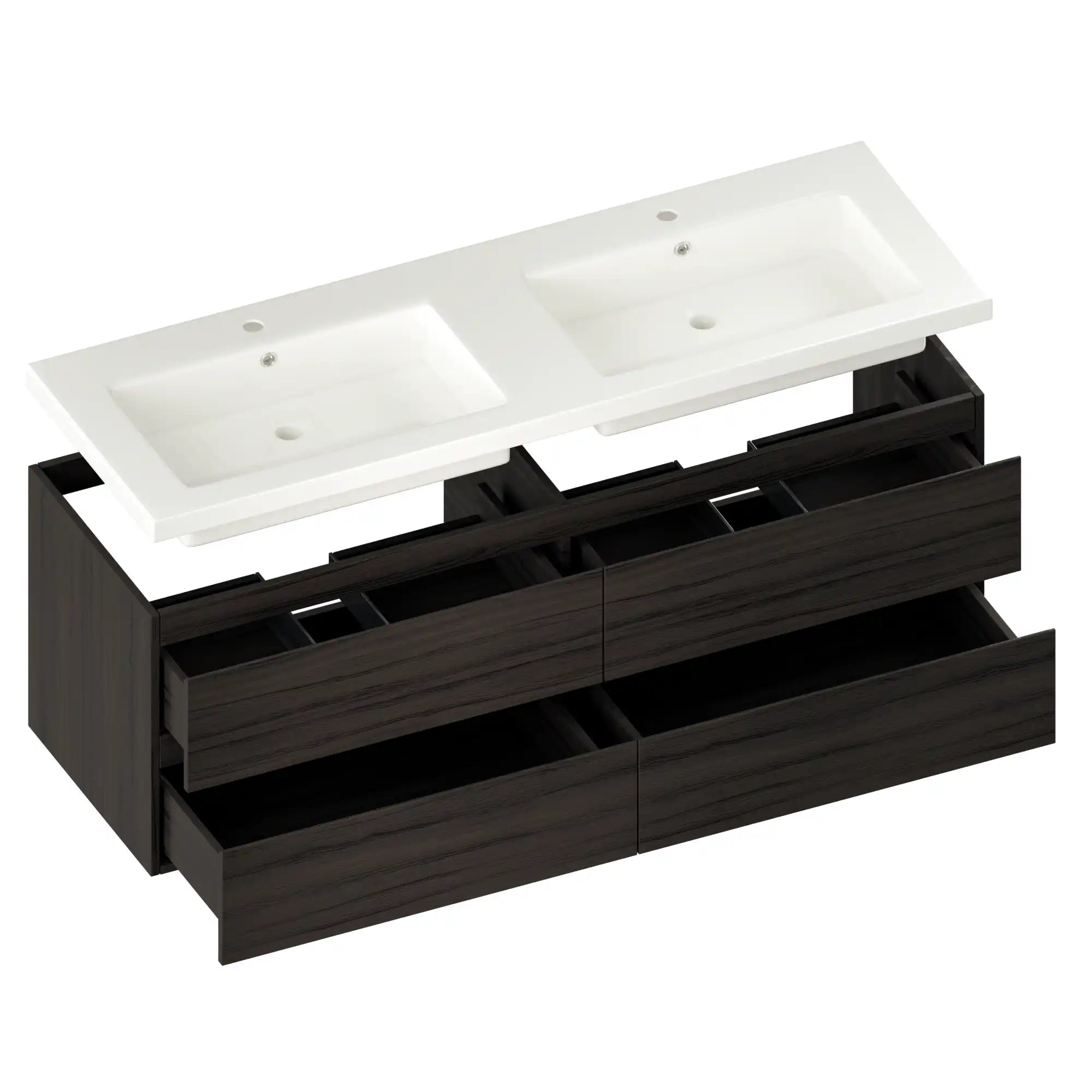 Meuble de salle de bain Arato - 140 cm - Bois noyer - Vasque blanche - Précommander