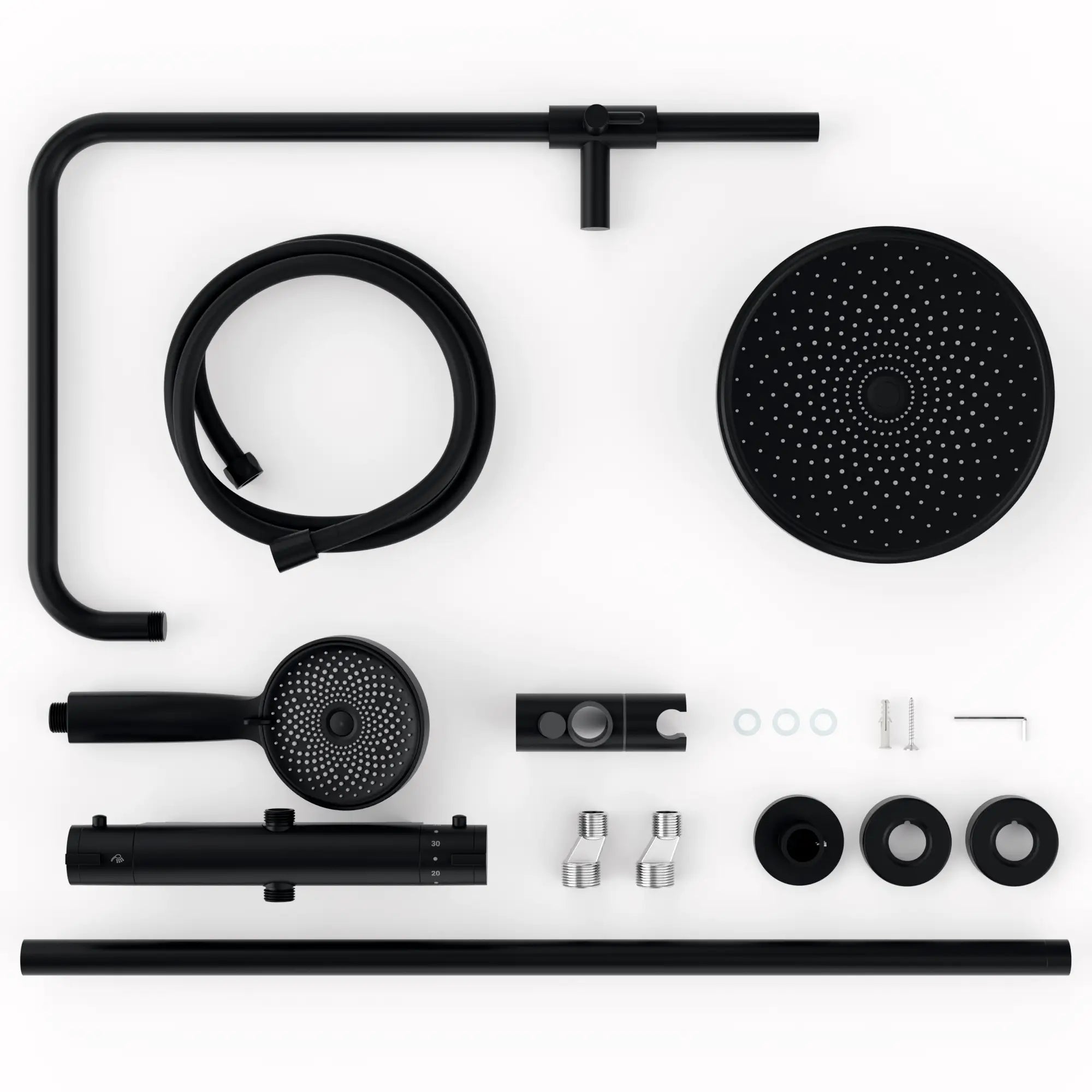 Douche de pluie Elin - Noir mat avec robinet thermostatique - 22 cm - Précommander