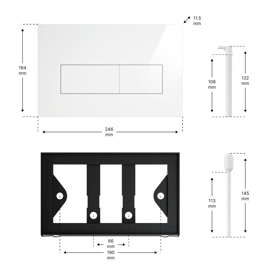Mirlux Plaque de commande - Blanc Brillant - ABS plastique DualFlush