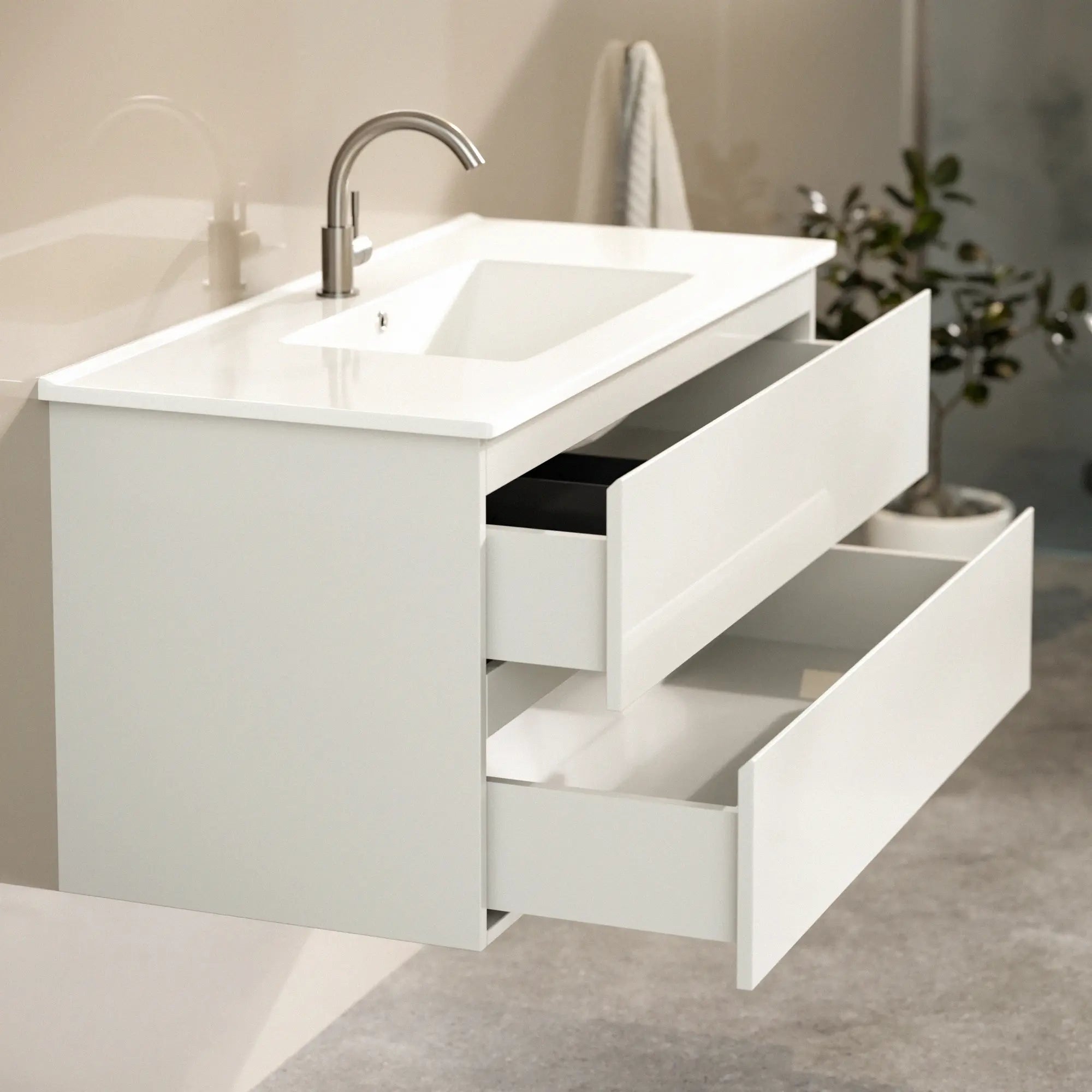 meuble de salle de bain Varo - 100 cm - Blanc - Lavabo blanc - PRÉCOMMANDE - Précommander