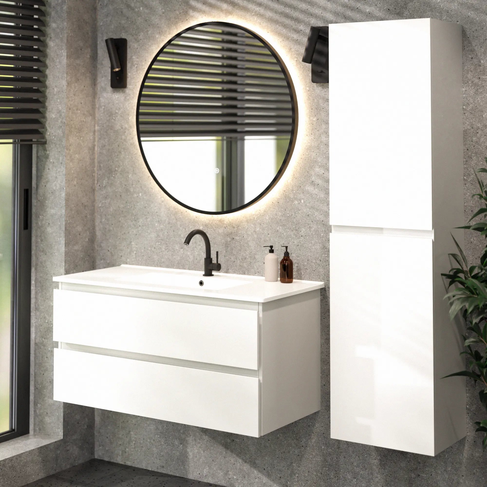meuble de salle de bain Varo - 100 cm - Blanc - Lavabo blanc - PRÉCOMMANDE - Précommander