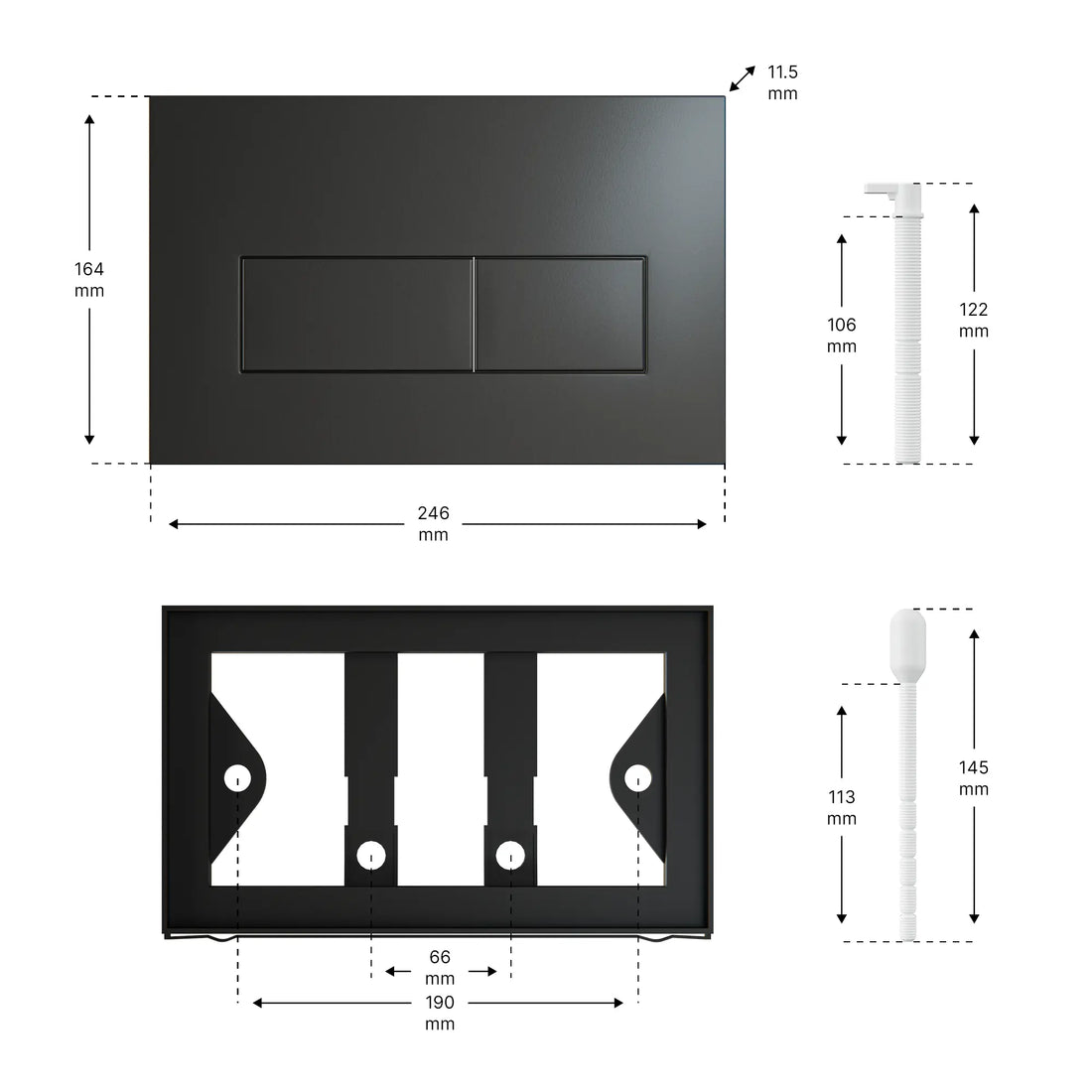 Mirlux Plaque de commande - Noir Mat - ABS Plastique DualFlush